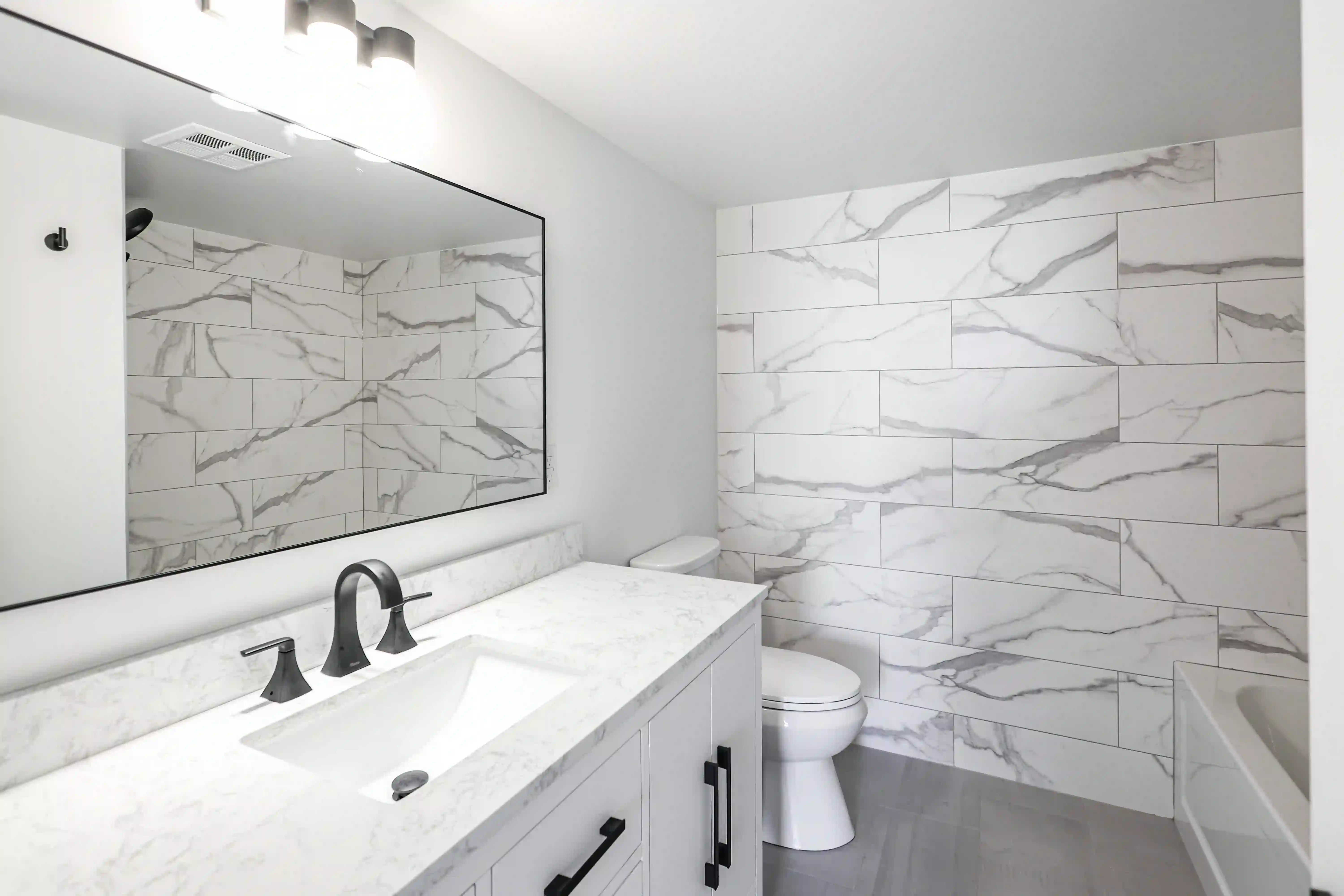 Bathroom vanity with marble tile