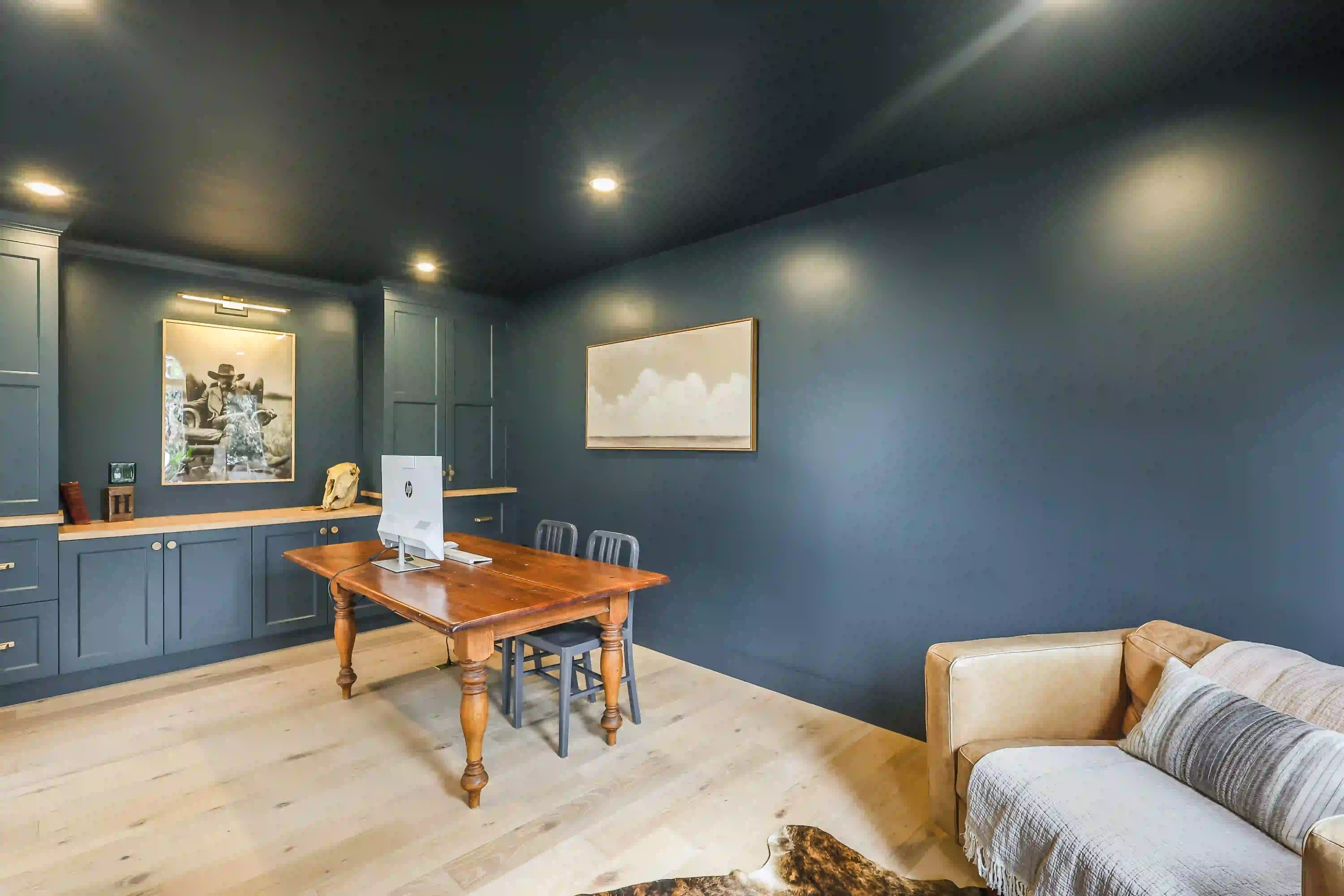 Dark home office with built-ins