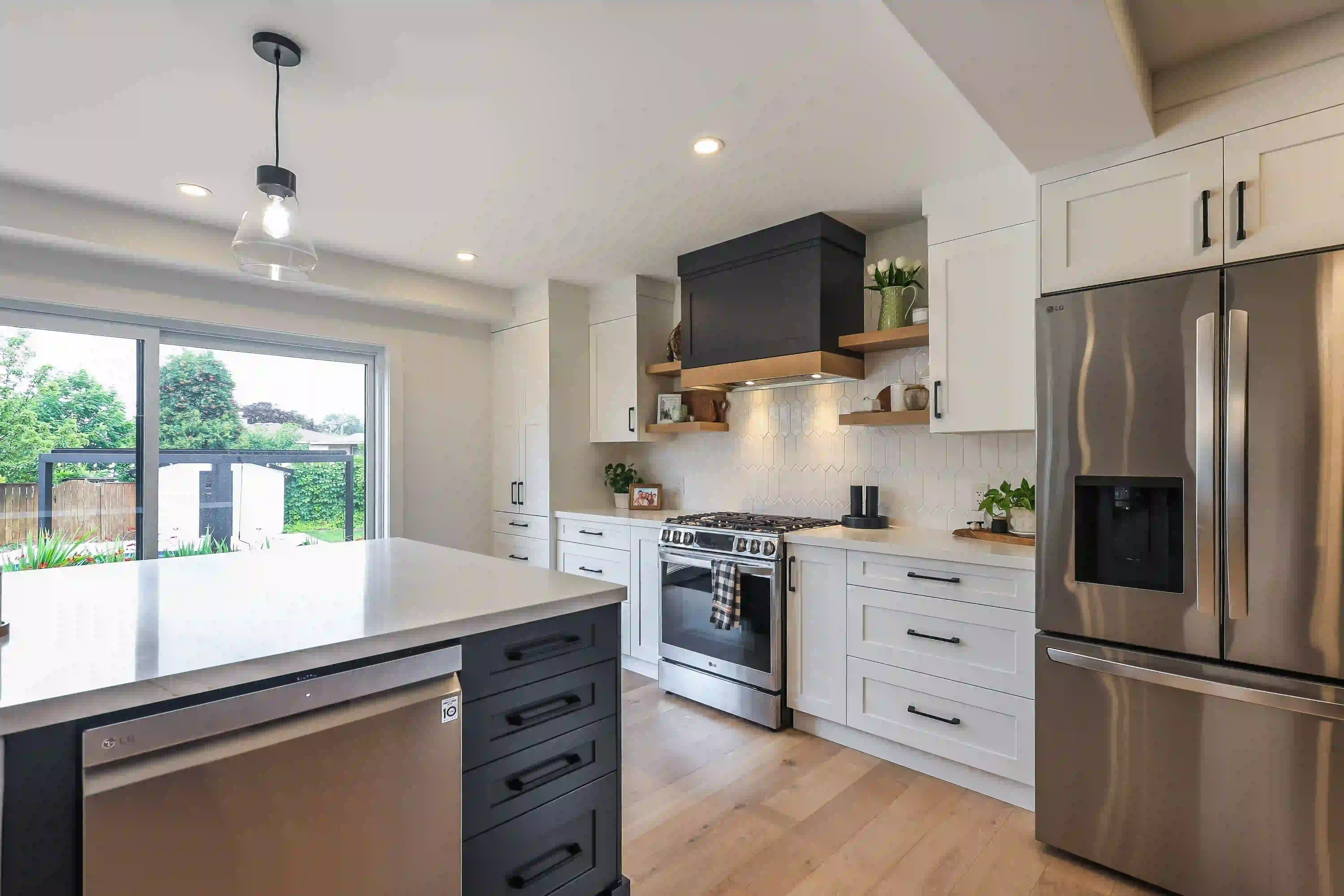 Kitchen sink and patio door view