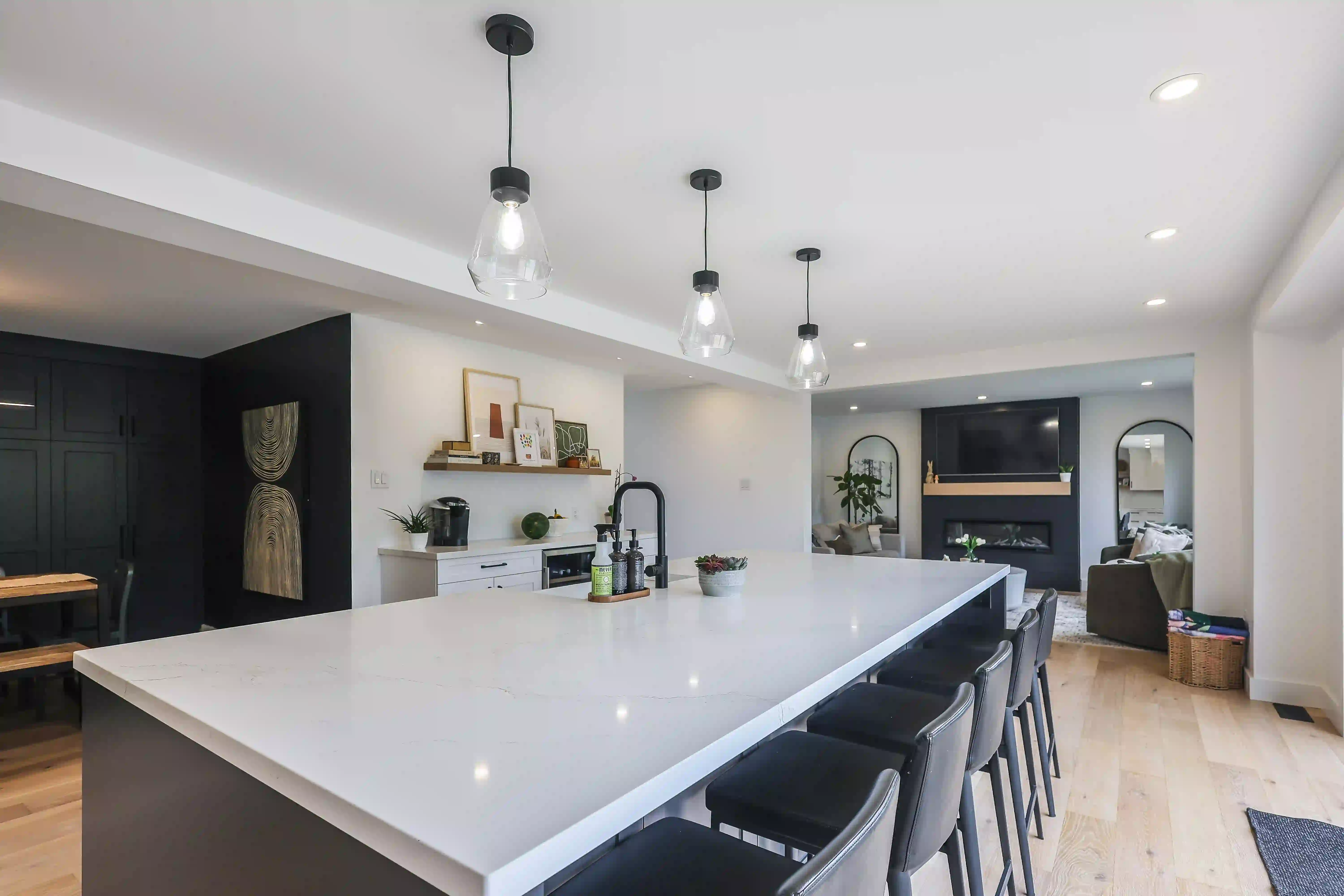 Kitchen island and pendant lights
