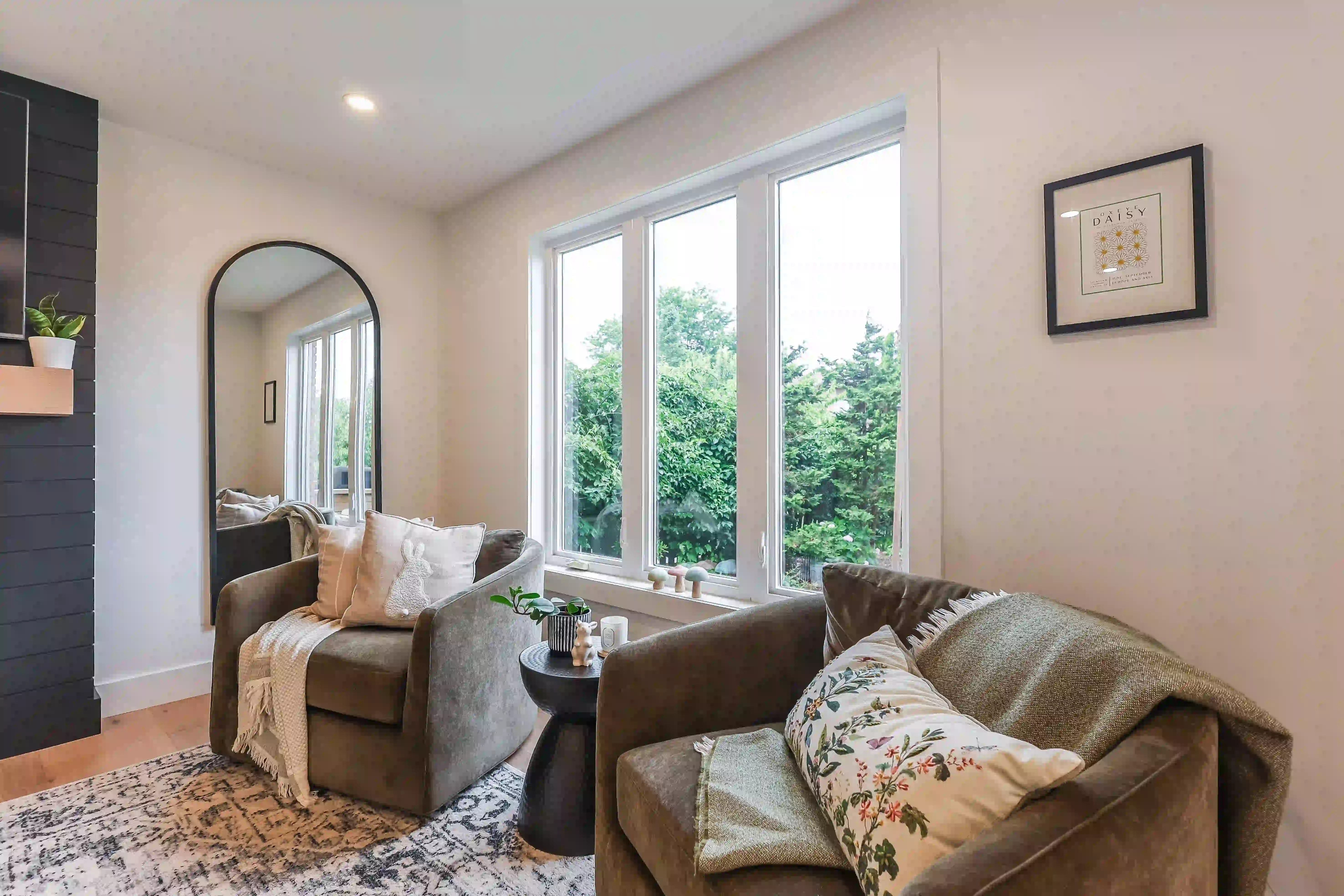 Living room seating and window view