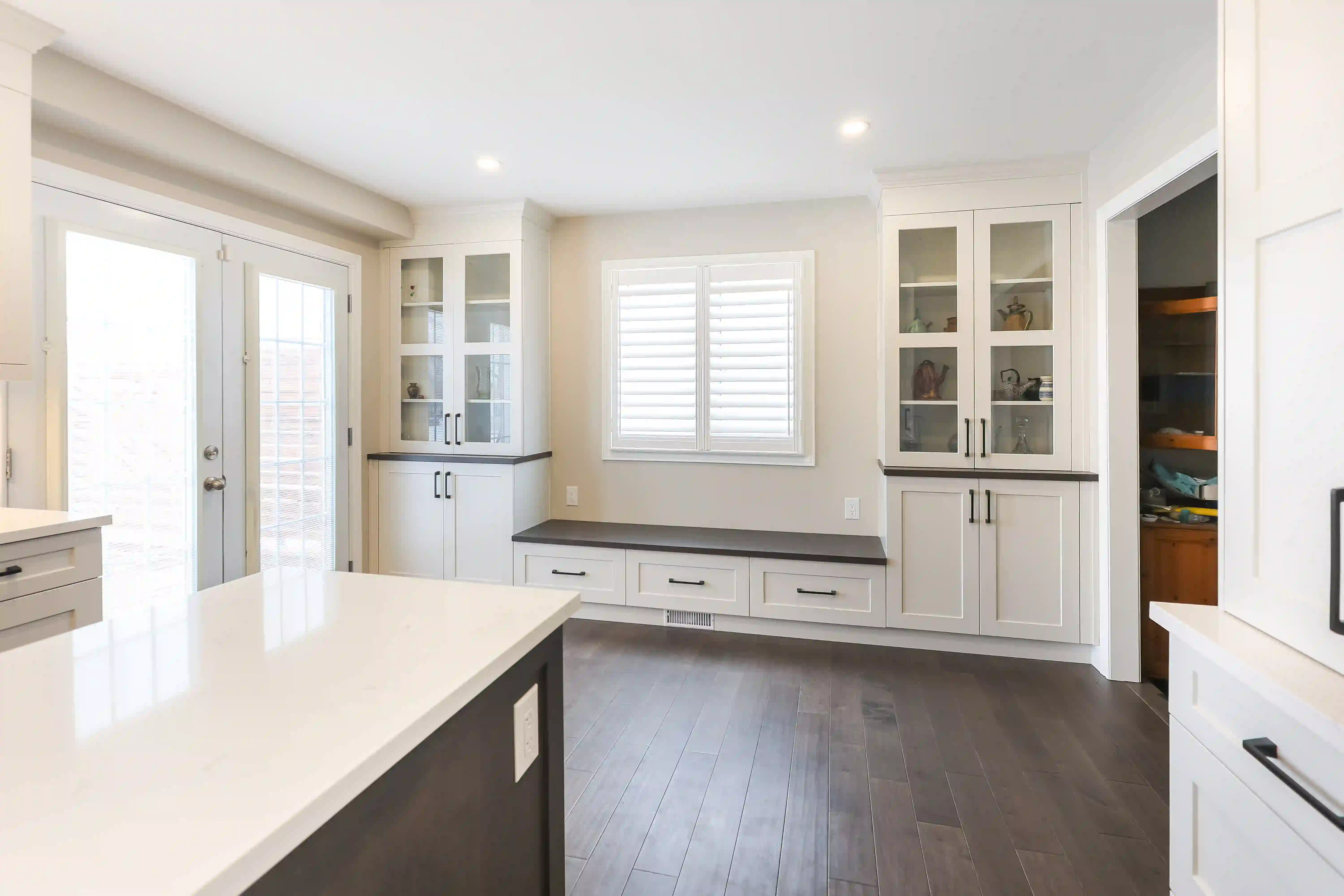 Built-in bench and display cabinetry