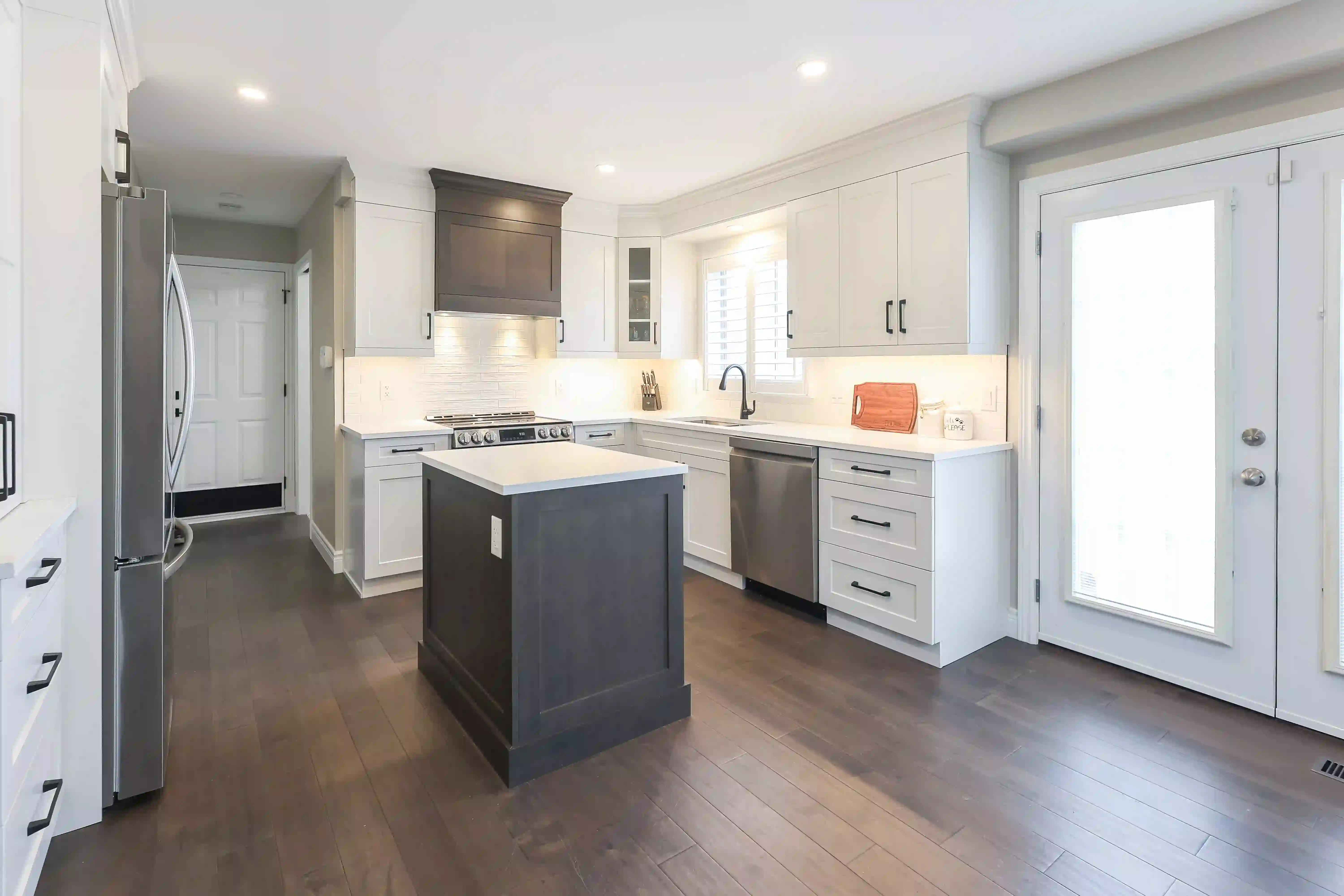 Kitchen island and patio doors