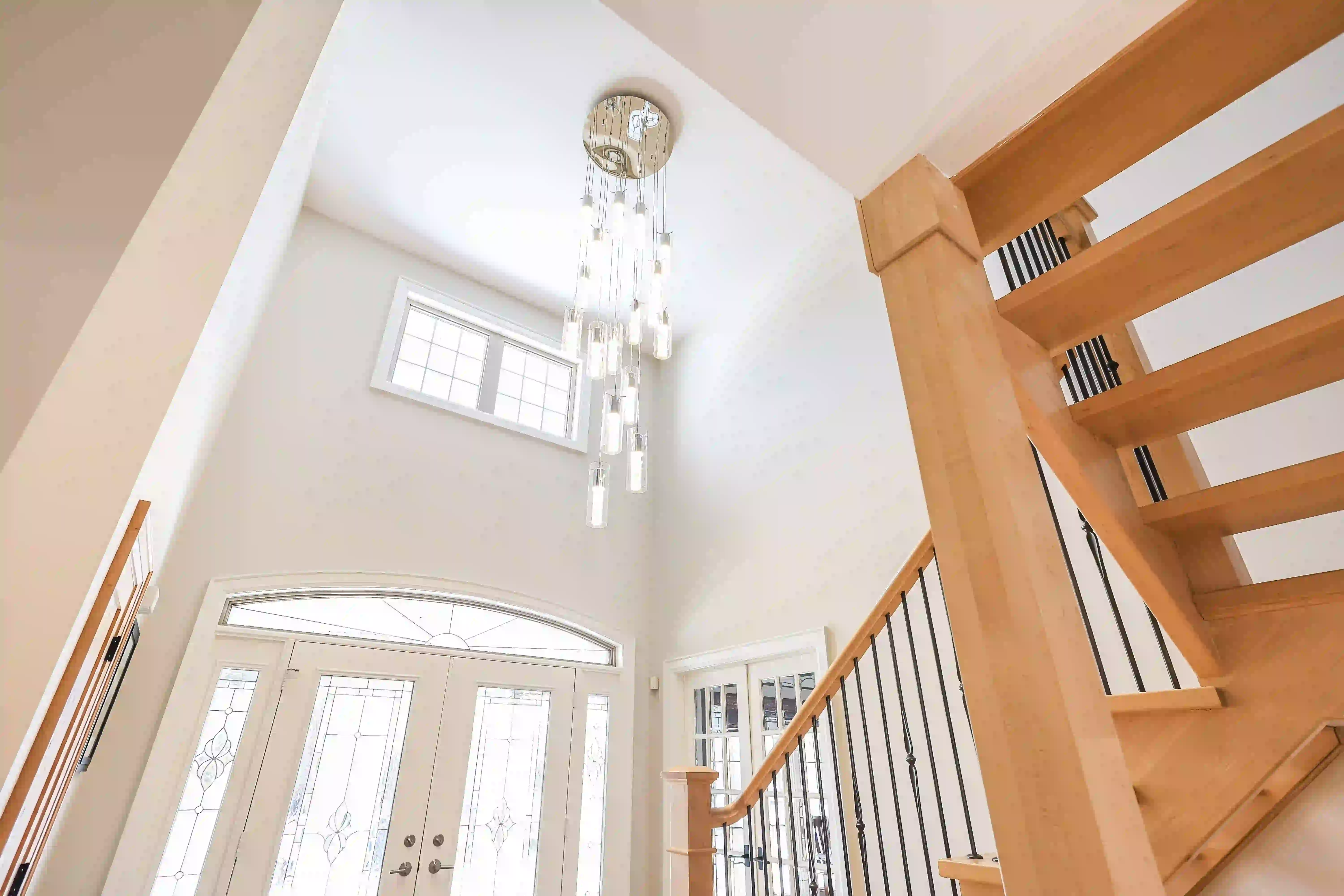 Foyer staircase and chandelier