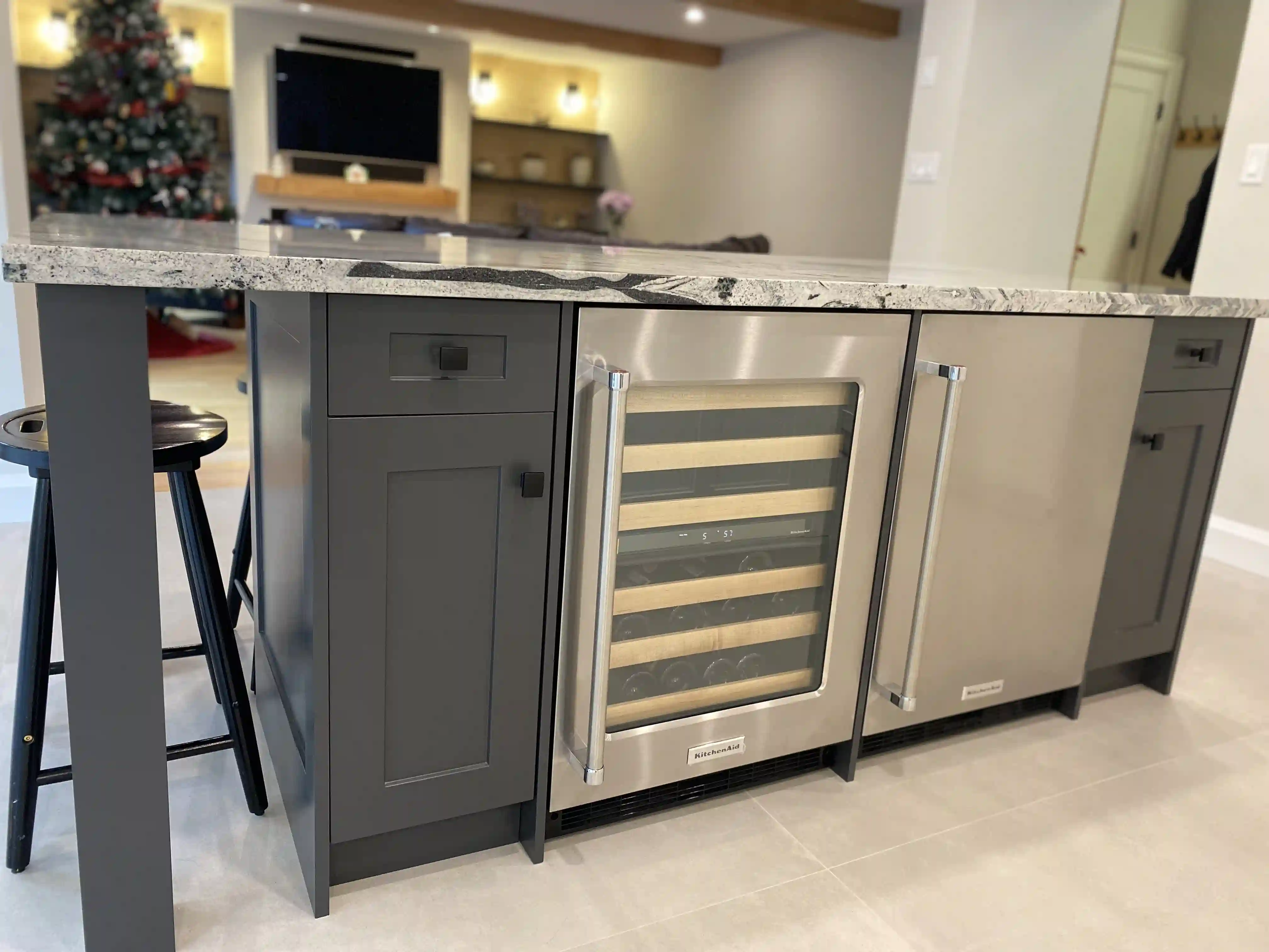 Kitchen island with beverage fridge
