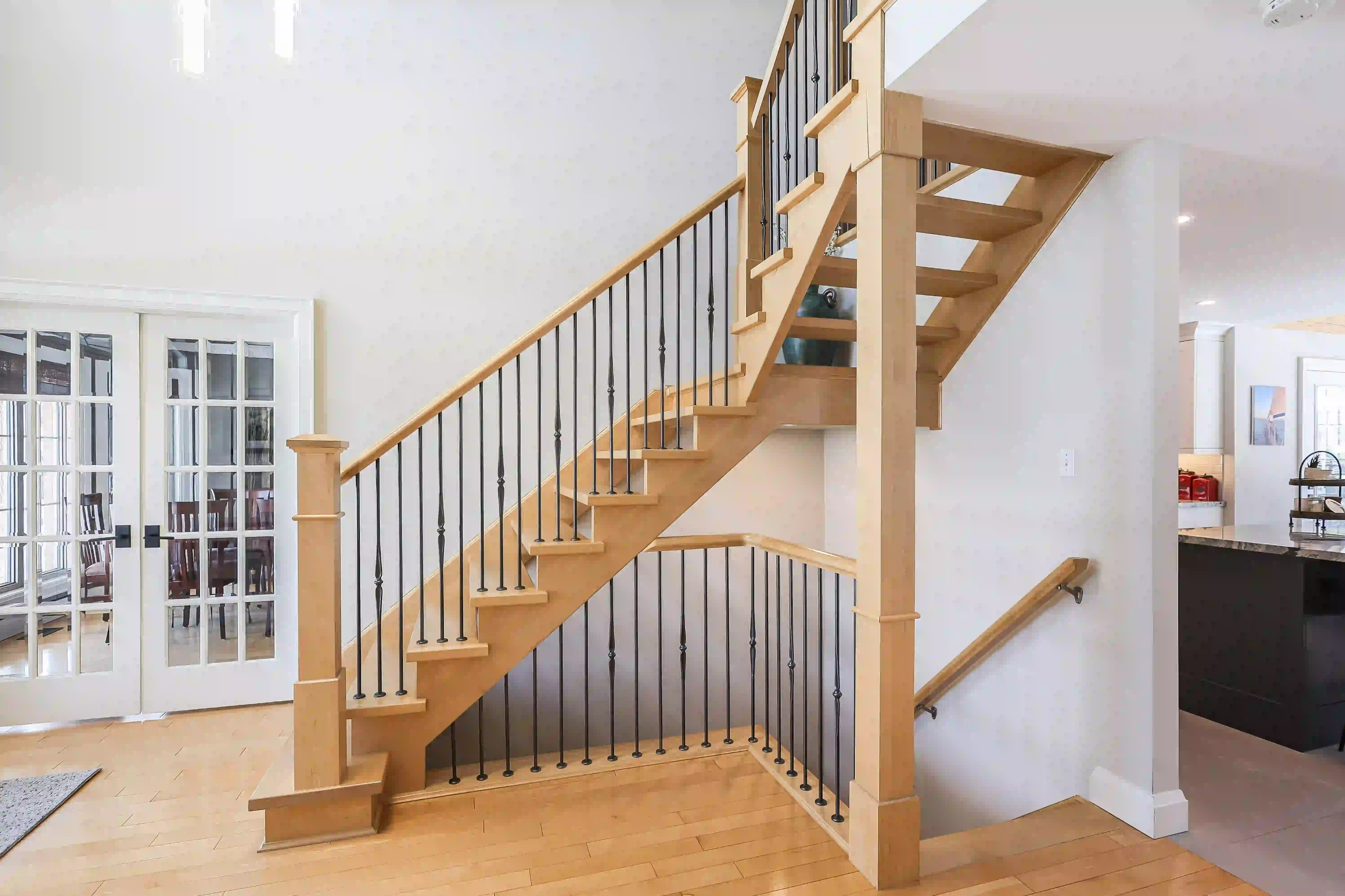 Wood staircase and foyer