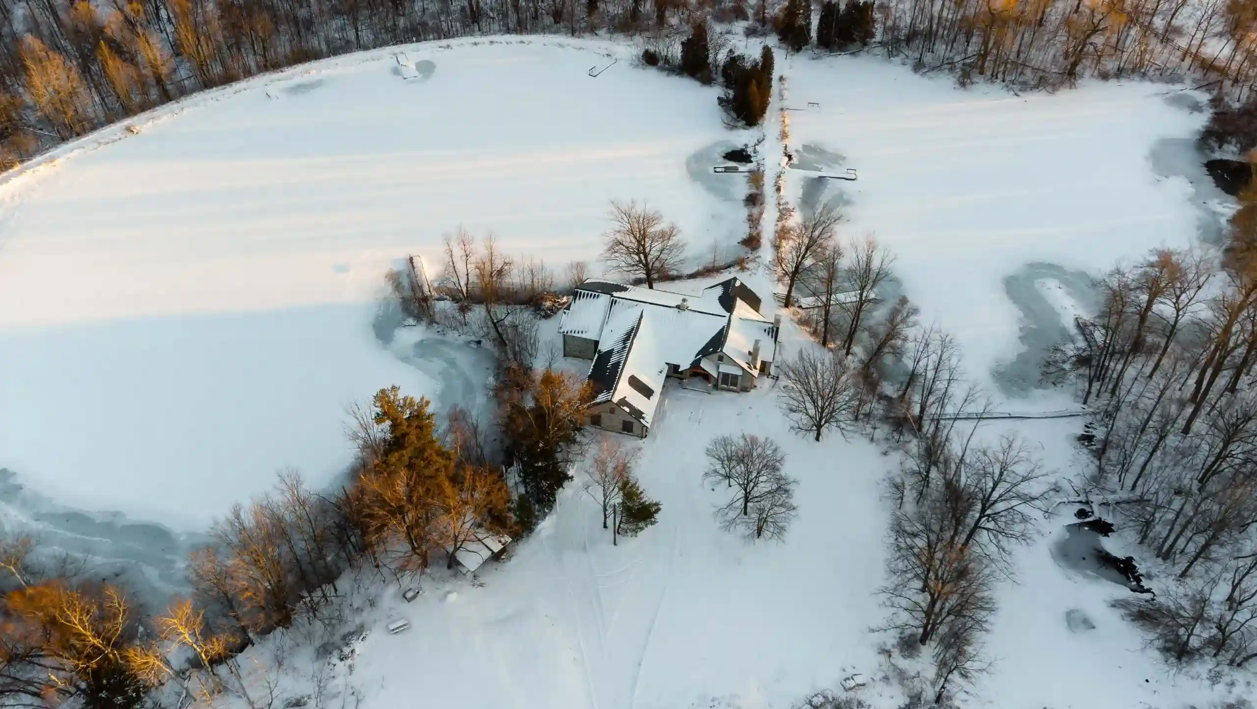 Aerial winter property view