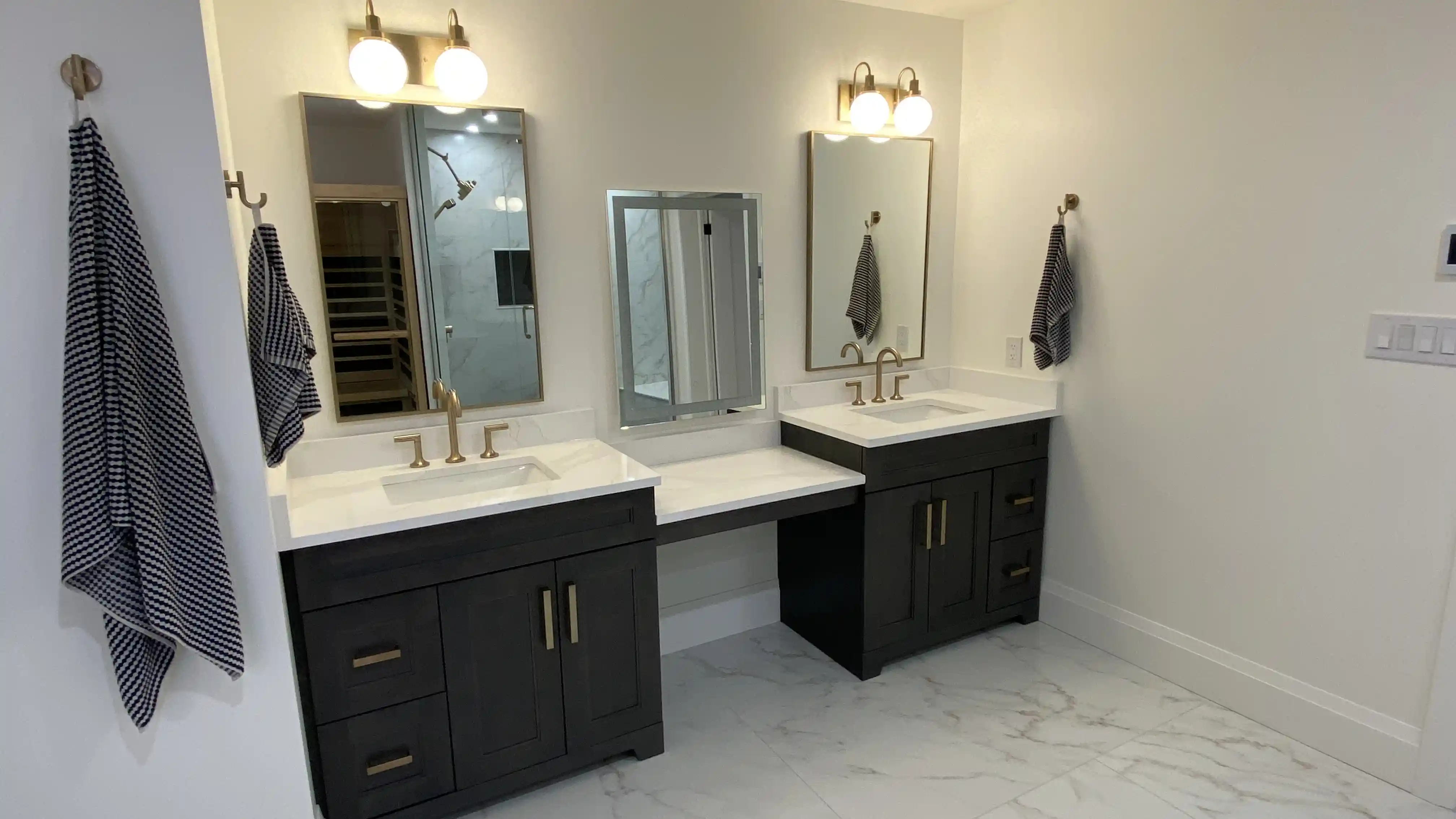 Dark vanity and makeup counter