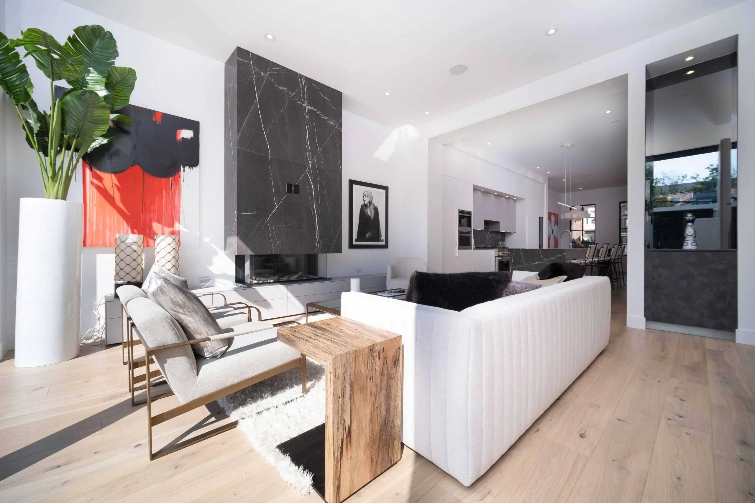 Living room, kitchen and rear terrace connection