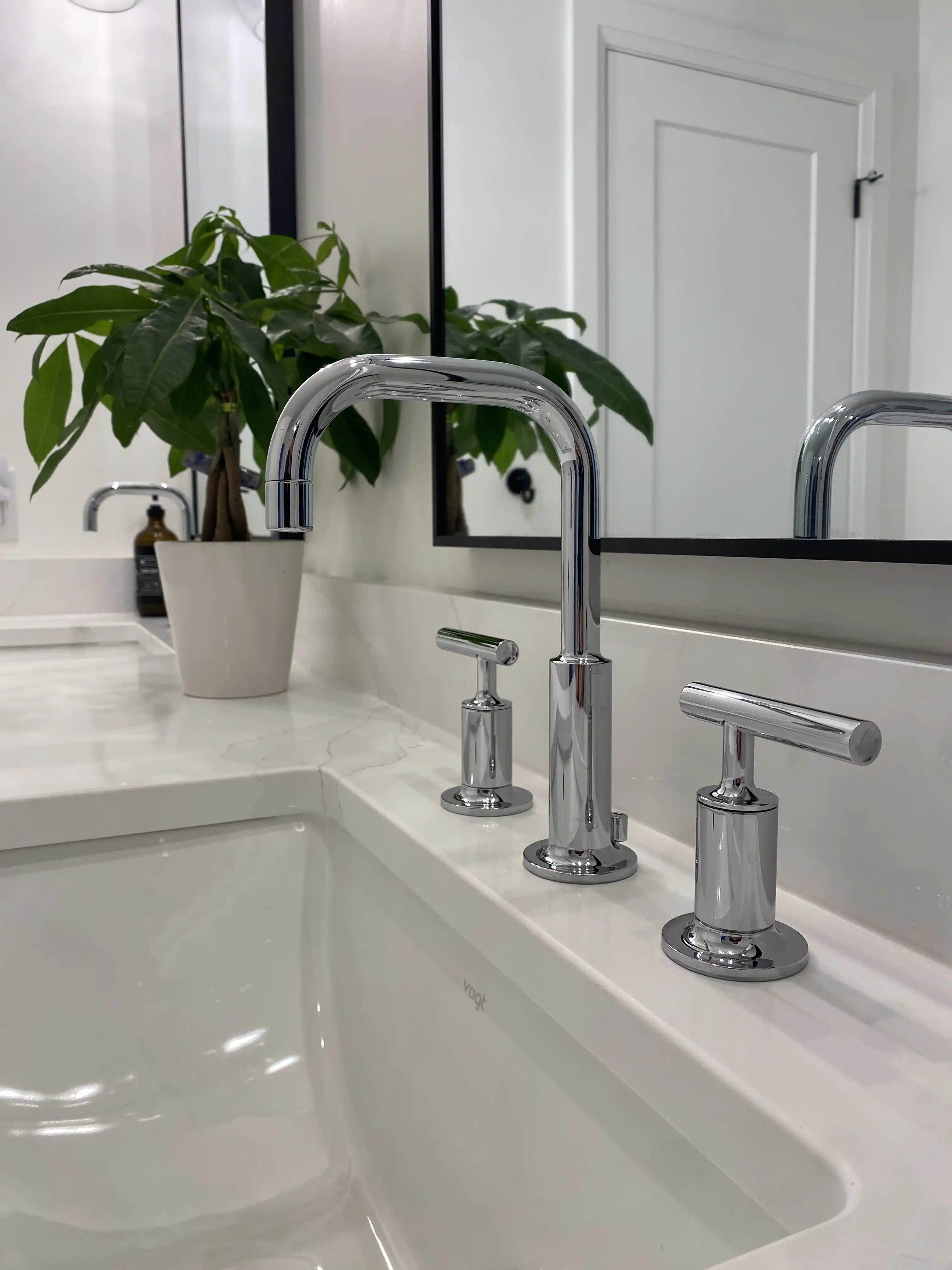 Chrome vanity faucet detail
