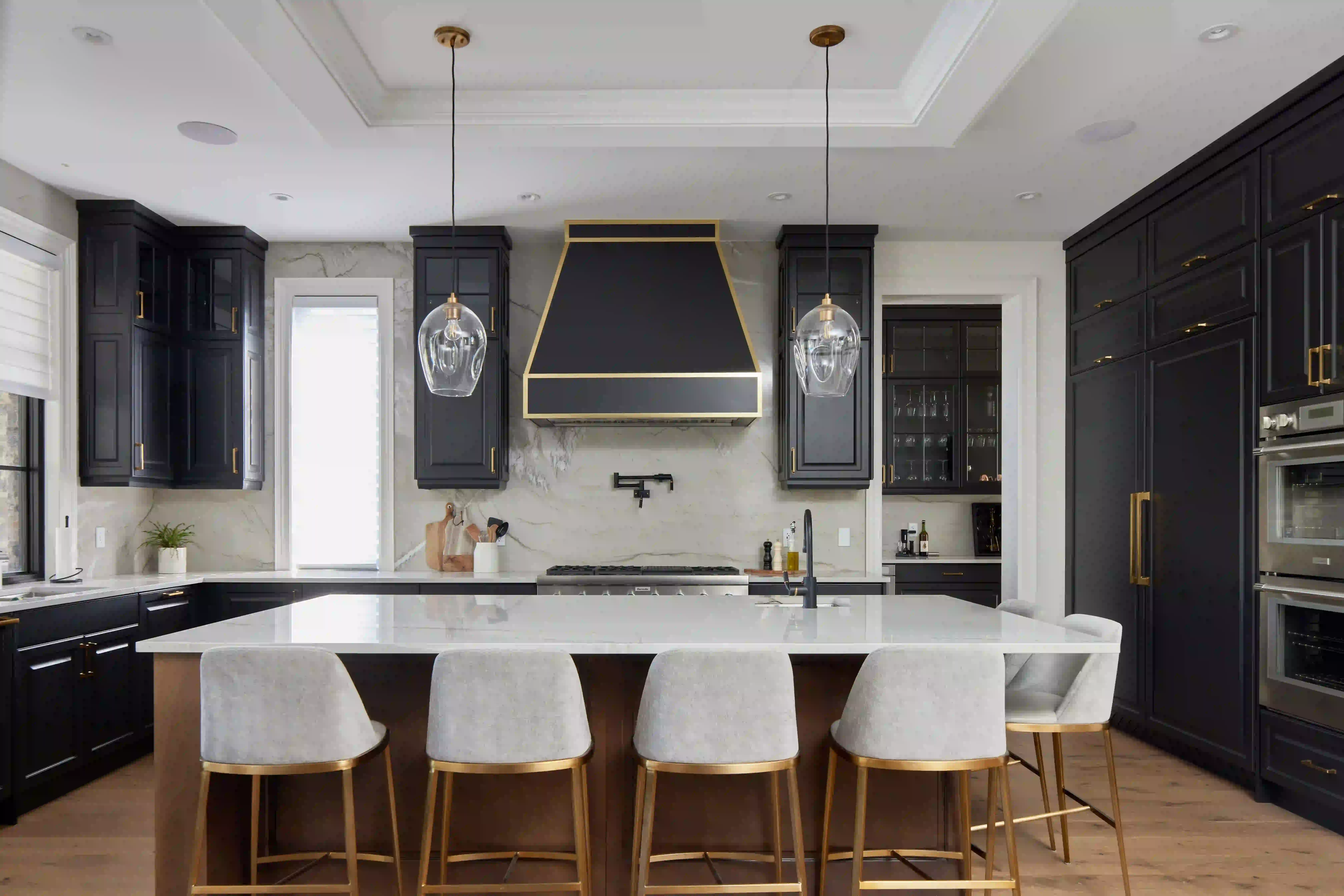 Luxury kitchen island with pendant lighting