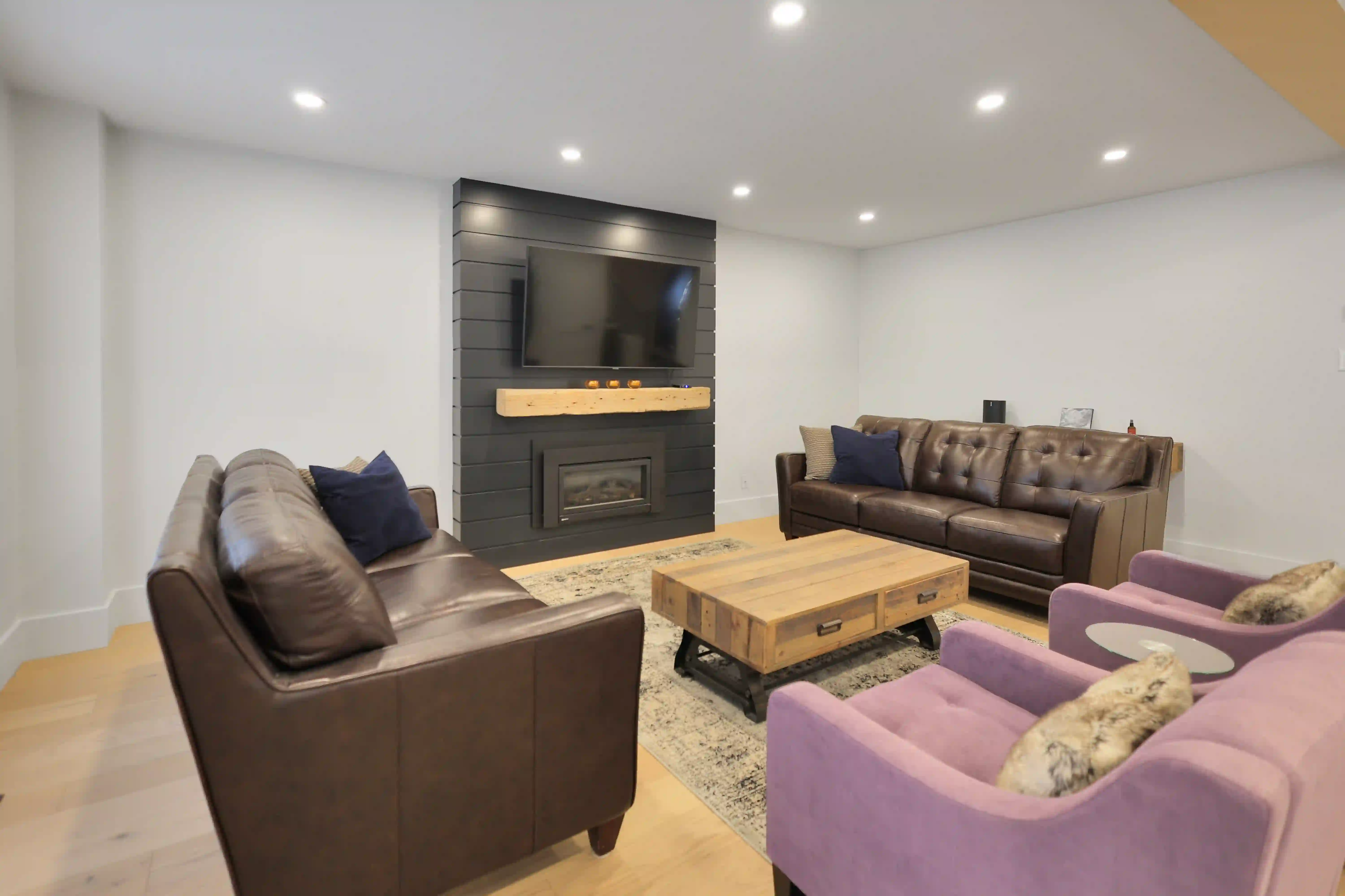 Renovated living room with fireplace