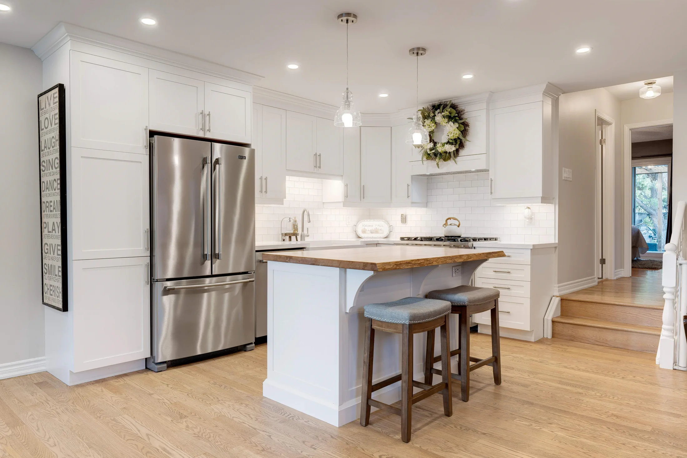Kitchen island and entry view