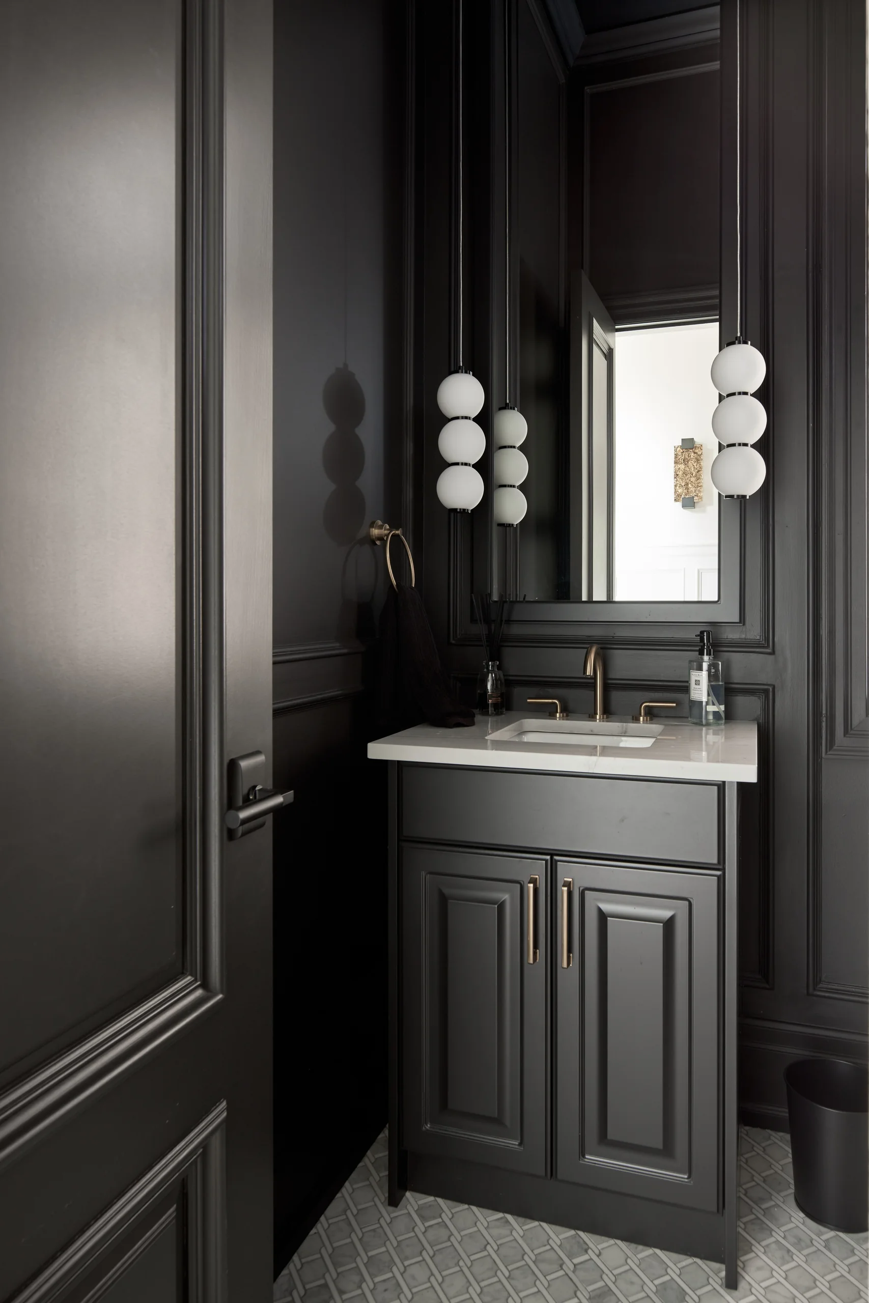 Black powder room vanity