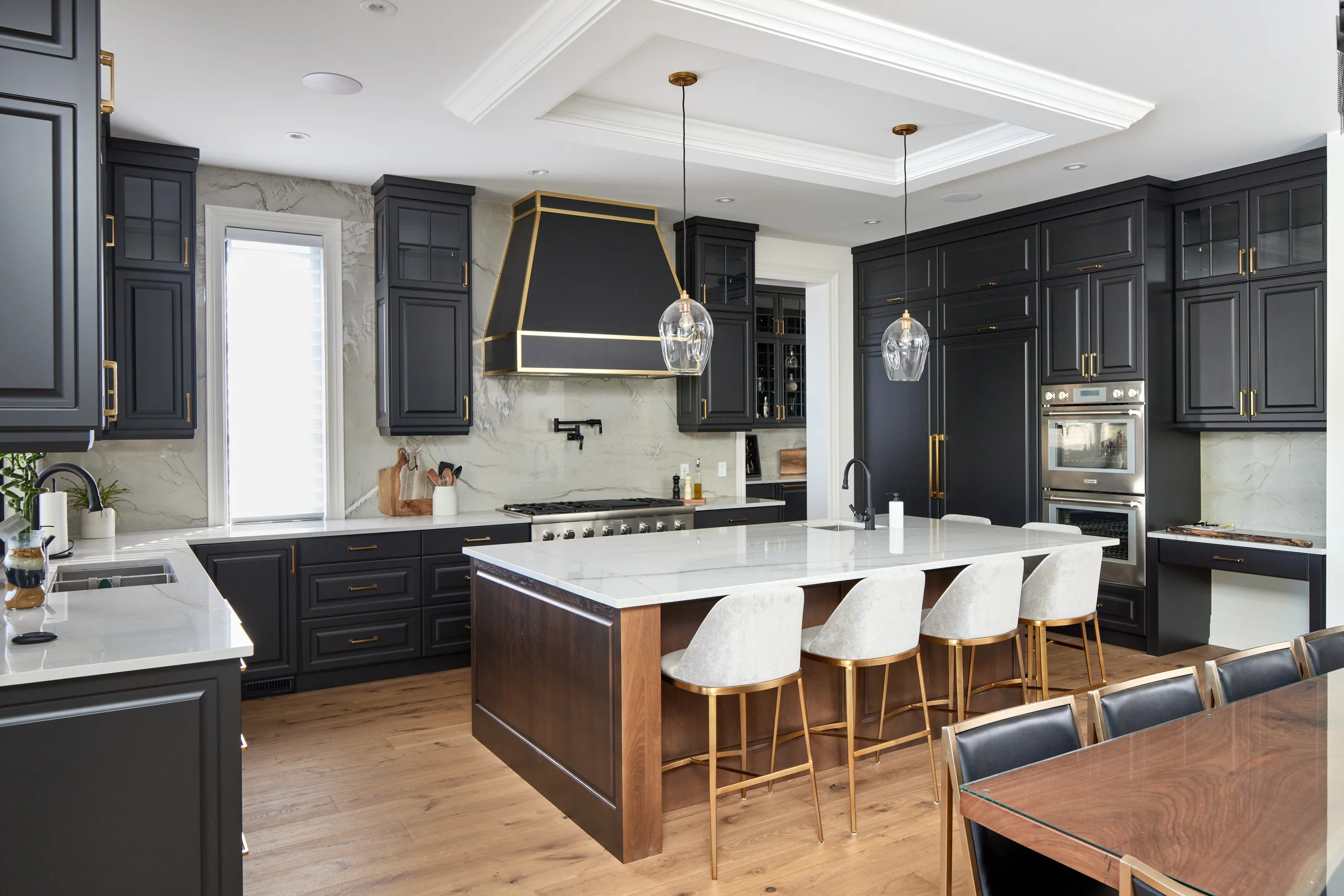 Dark kitchen with large island