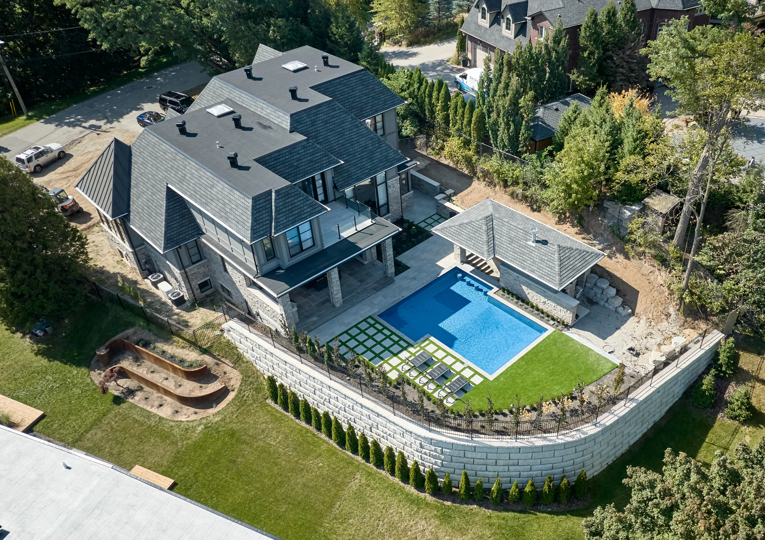 Aerial rear property and pool
