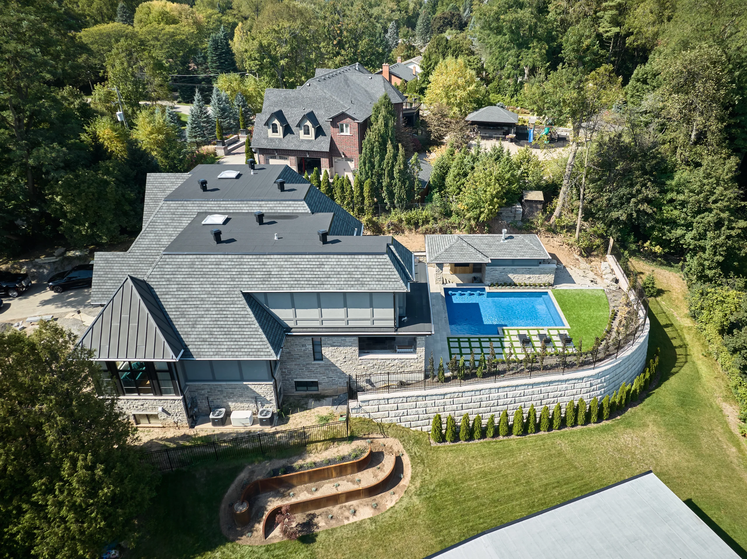 Aerial view of landscaped property