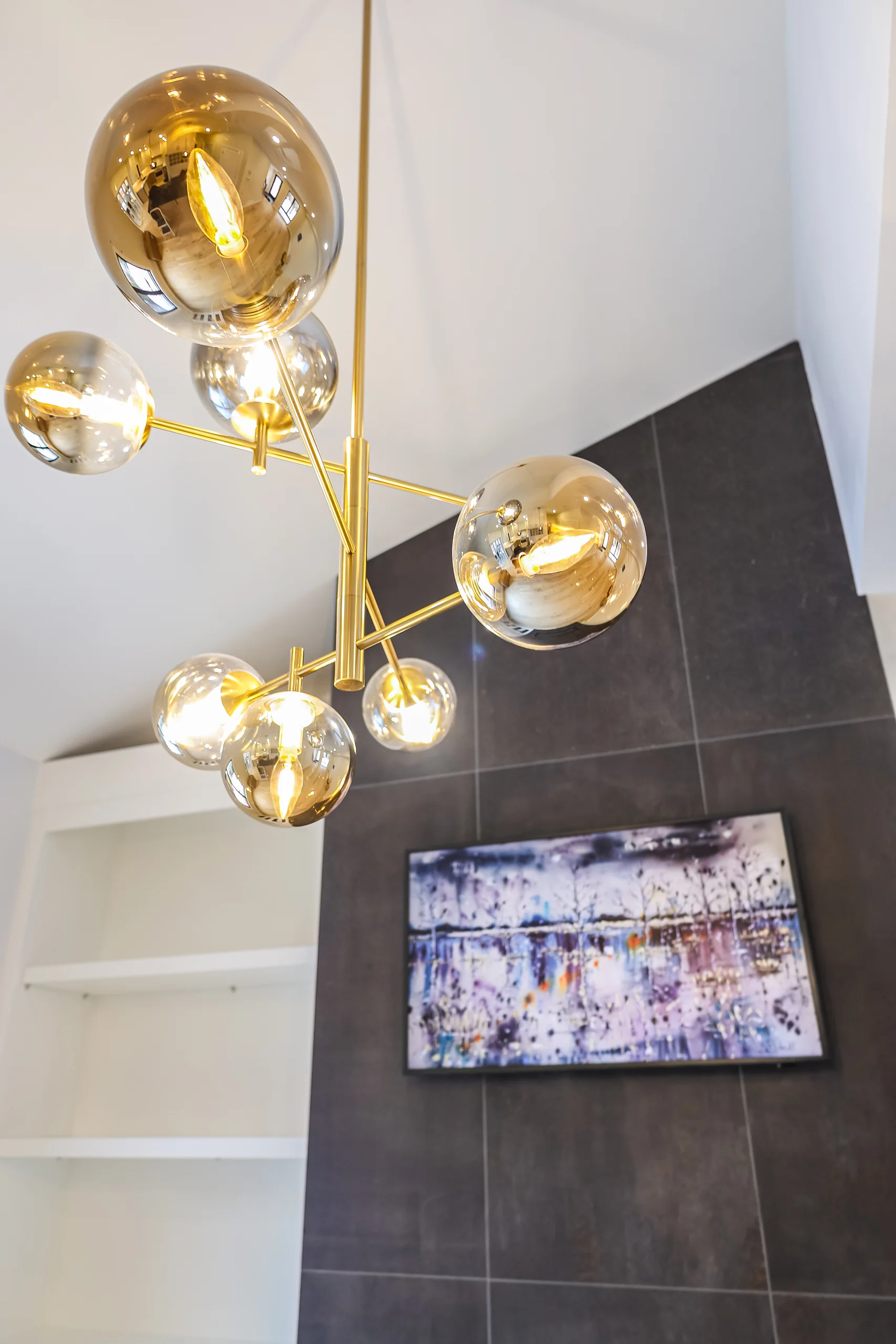Chandelier and fireplace detail