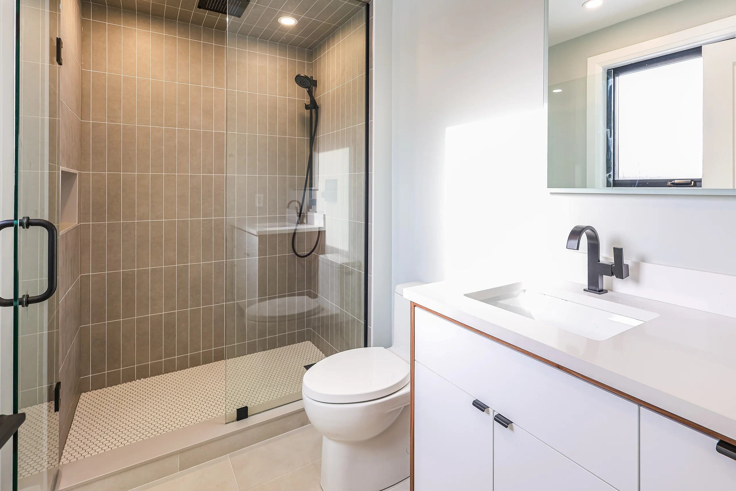 Bathroom vanity and shower