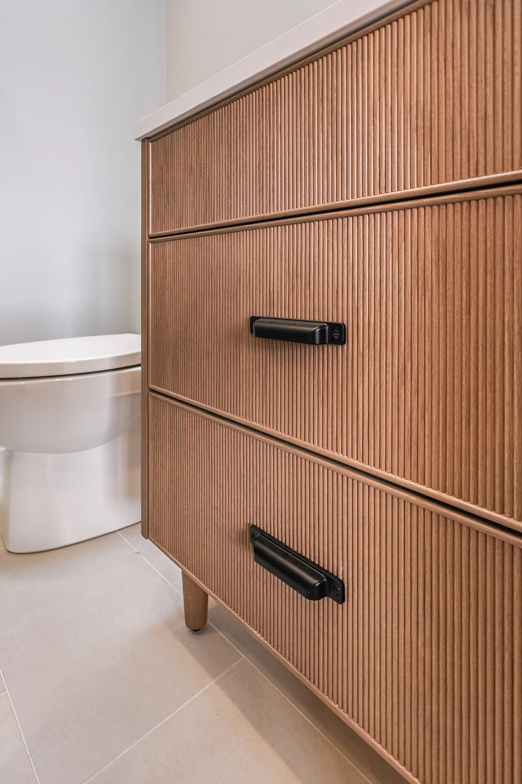 Wood vanity drawer detail