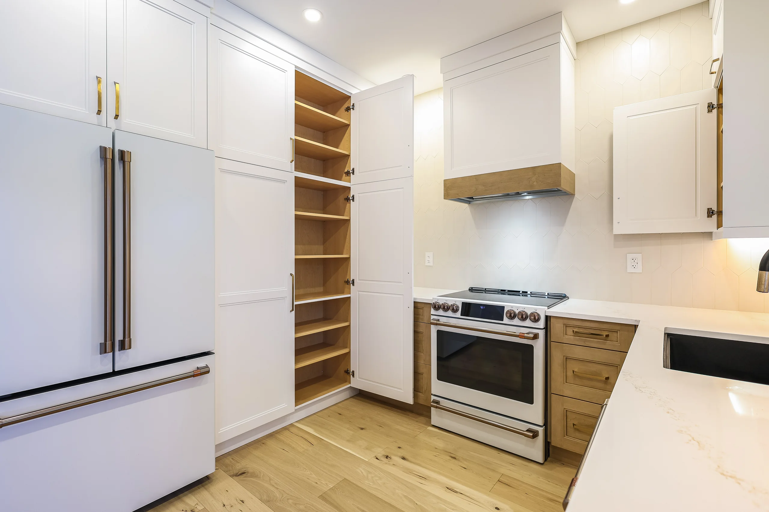 Kitchen range and pantry wall