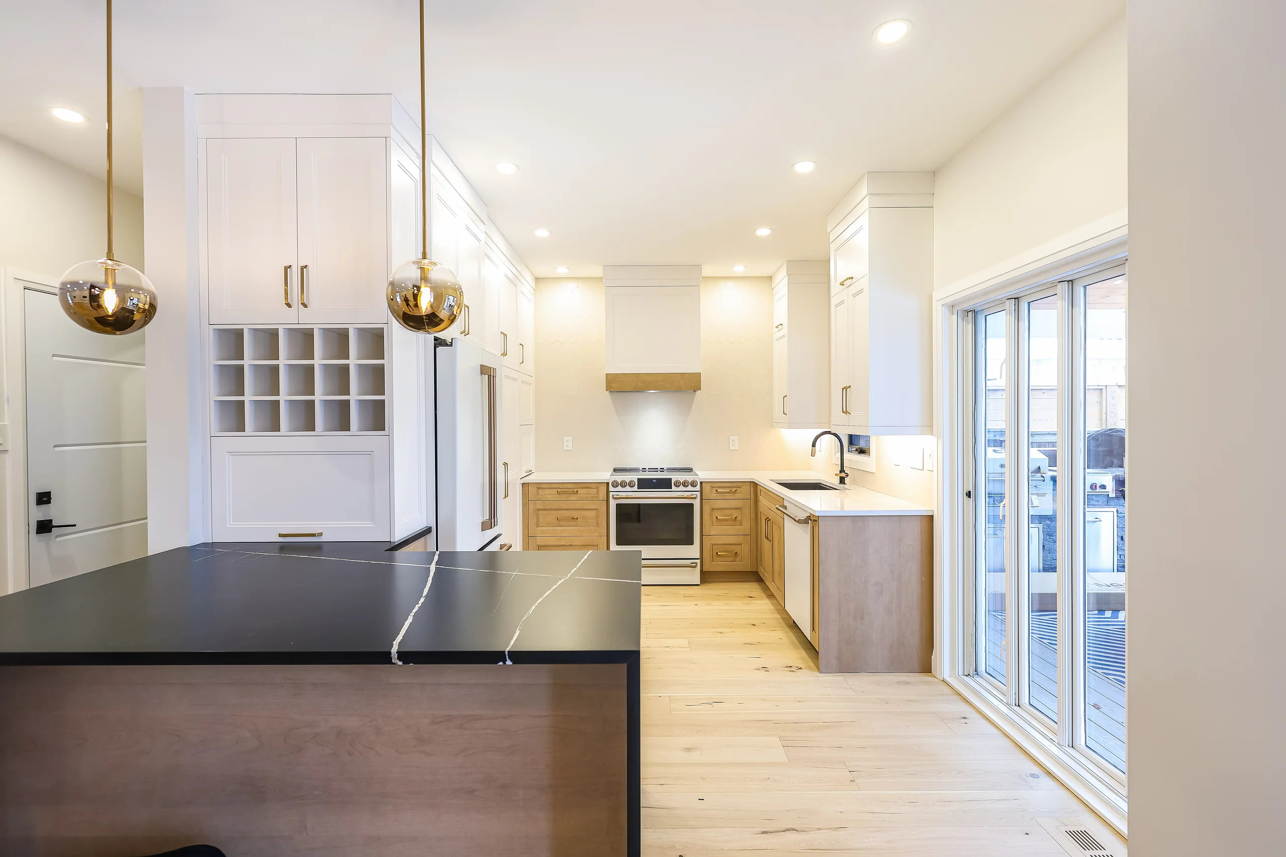 Kitchen island and dining view