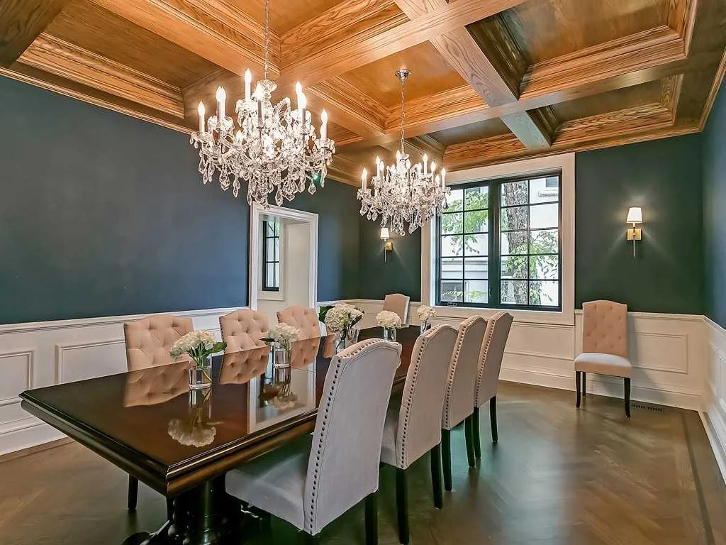 Dining room with coffered ceiling