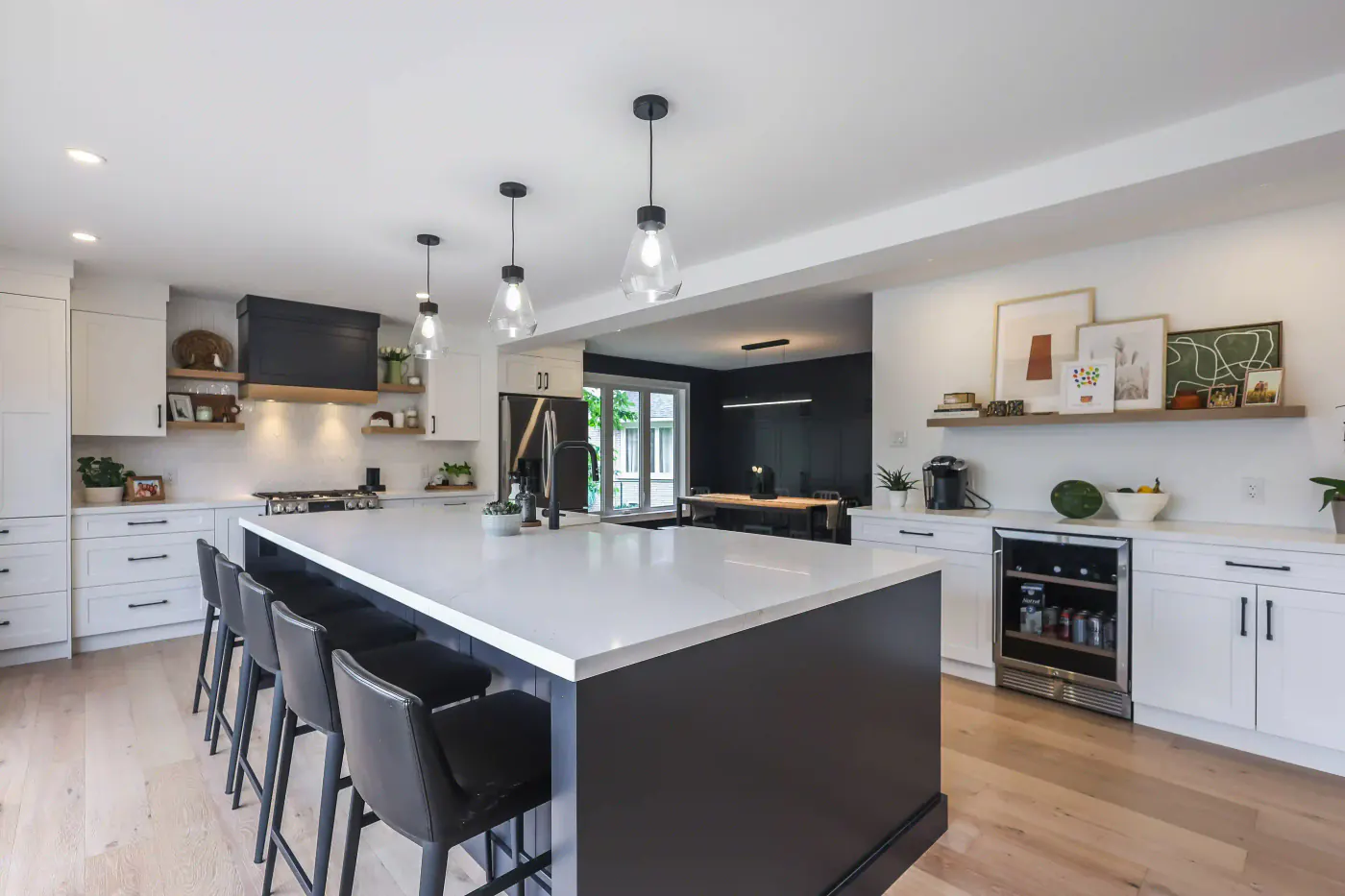 Large custom kitchen island and cabinetry detail