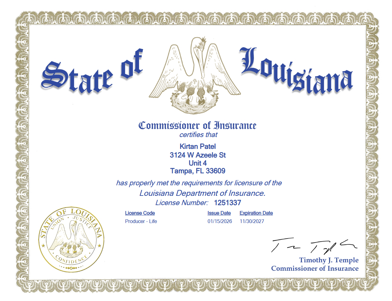 Louisiana License