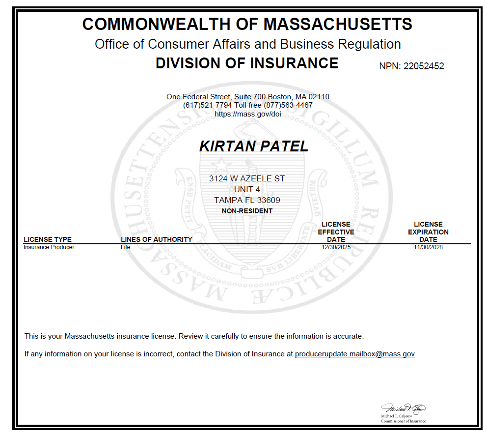 Massachusetts License