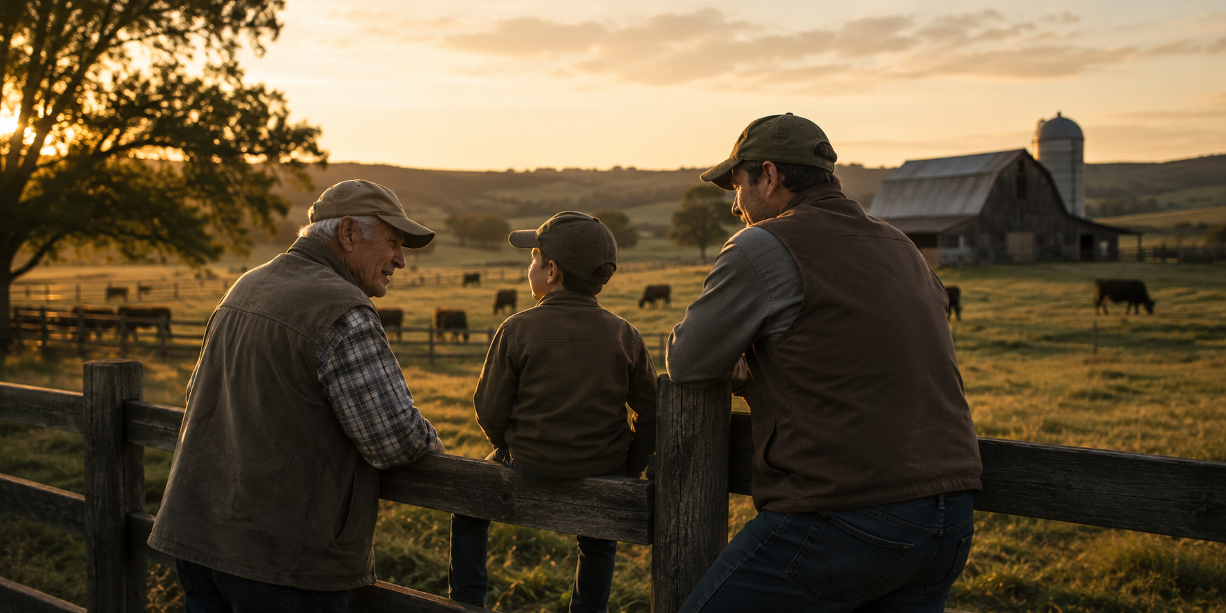 Three generations of a farm family looking over their operation together.