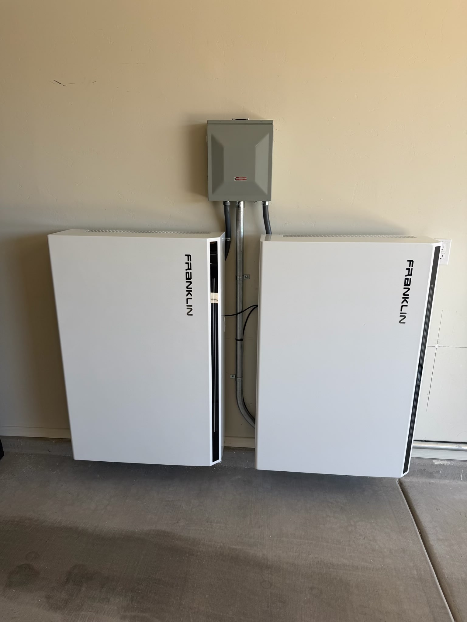Two FranklinWH home batteries installed in a garage