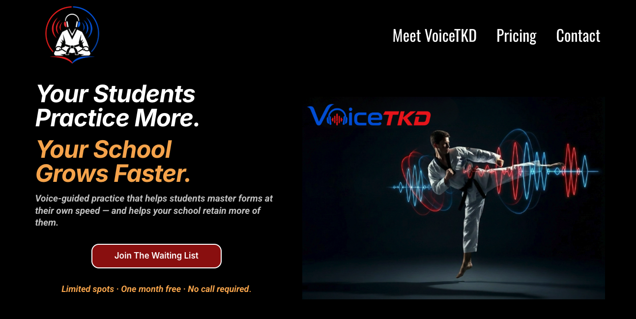 VoiceTKD website and funnel design example