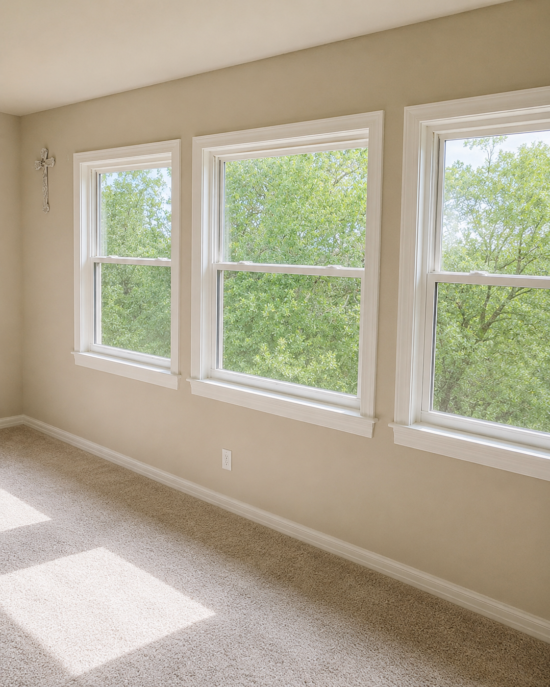 Clean, professionally installed replacement windows in a San Antonio home
