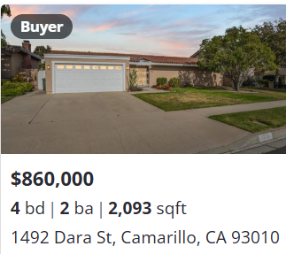 Buyer represented sale, 1492 Dara St, Camarillo, CA