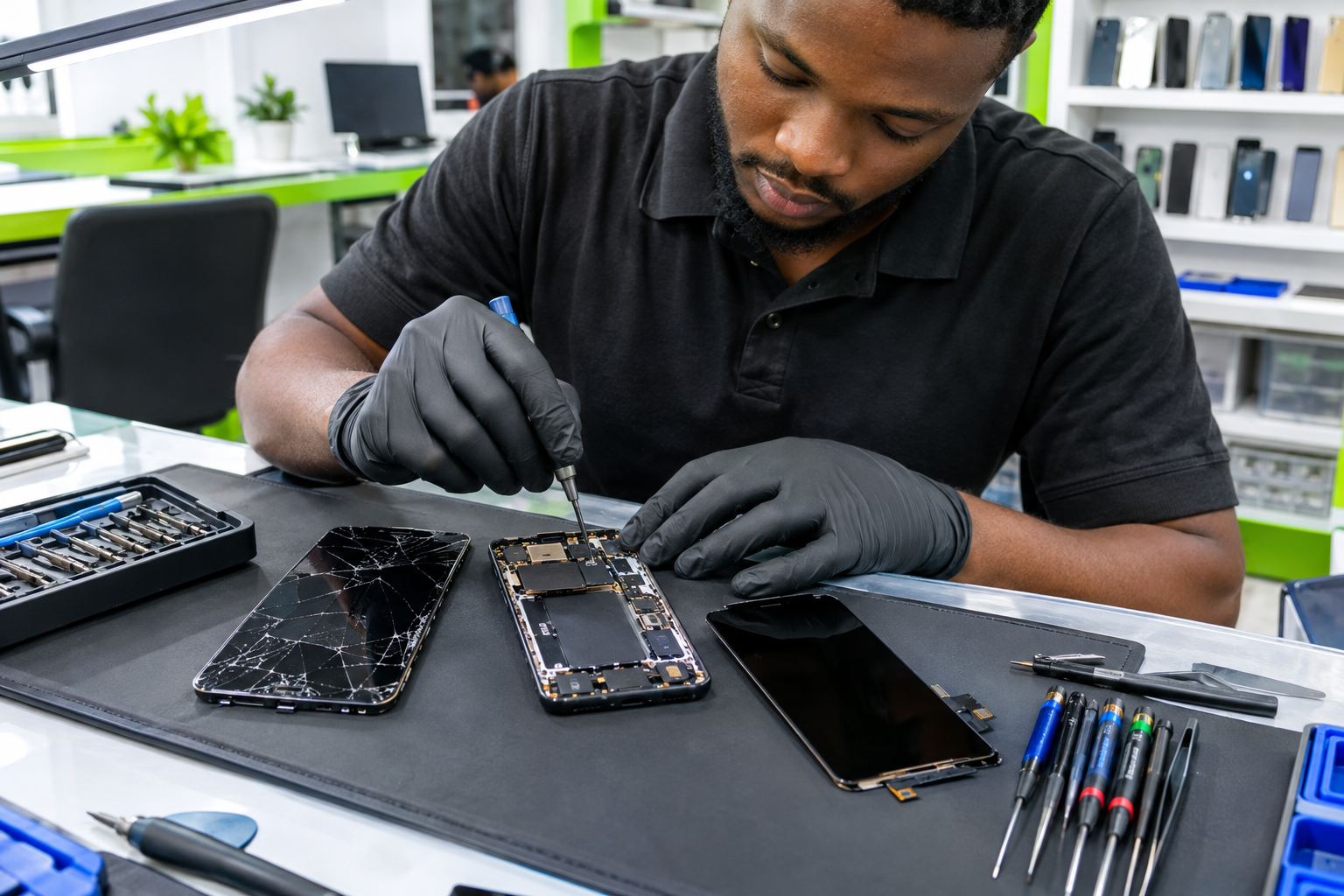 Samsung screen replacement being performed by a technician in Lagos