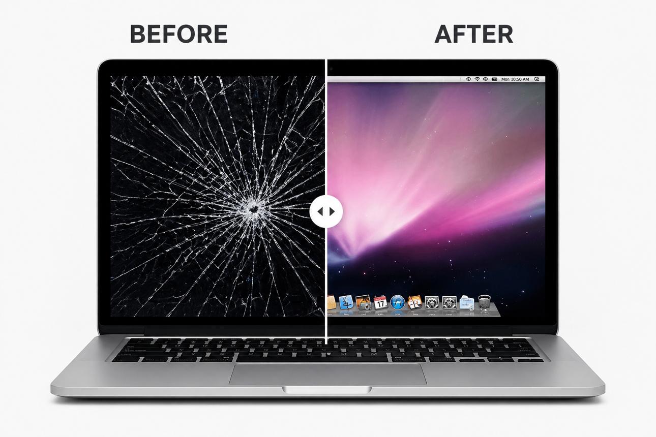MacBook Air screen replacement Lagos - cracked vs repaired display"