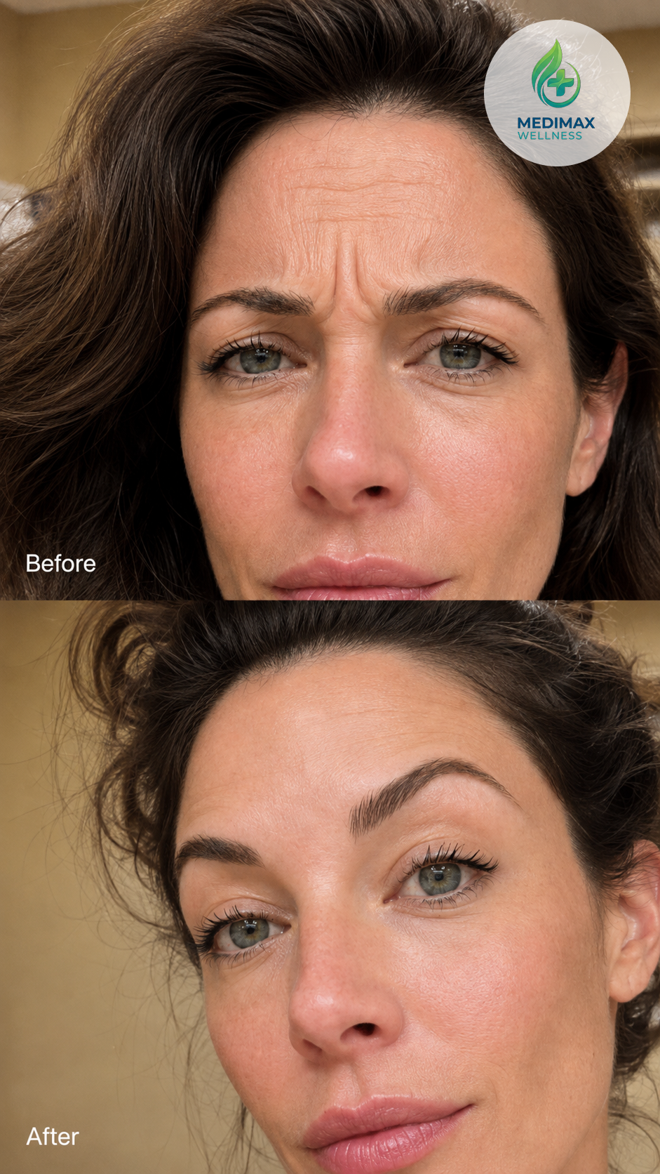 Before-and-after treatment comparison supplied by Medimax Wellness