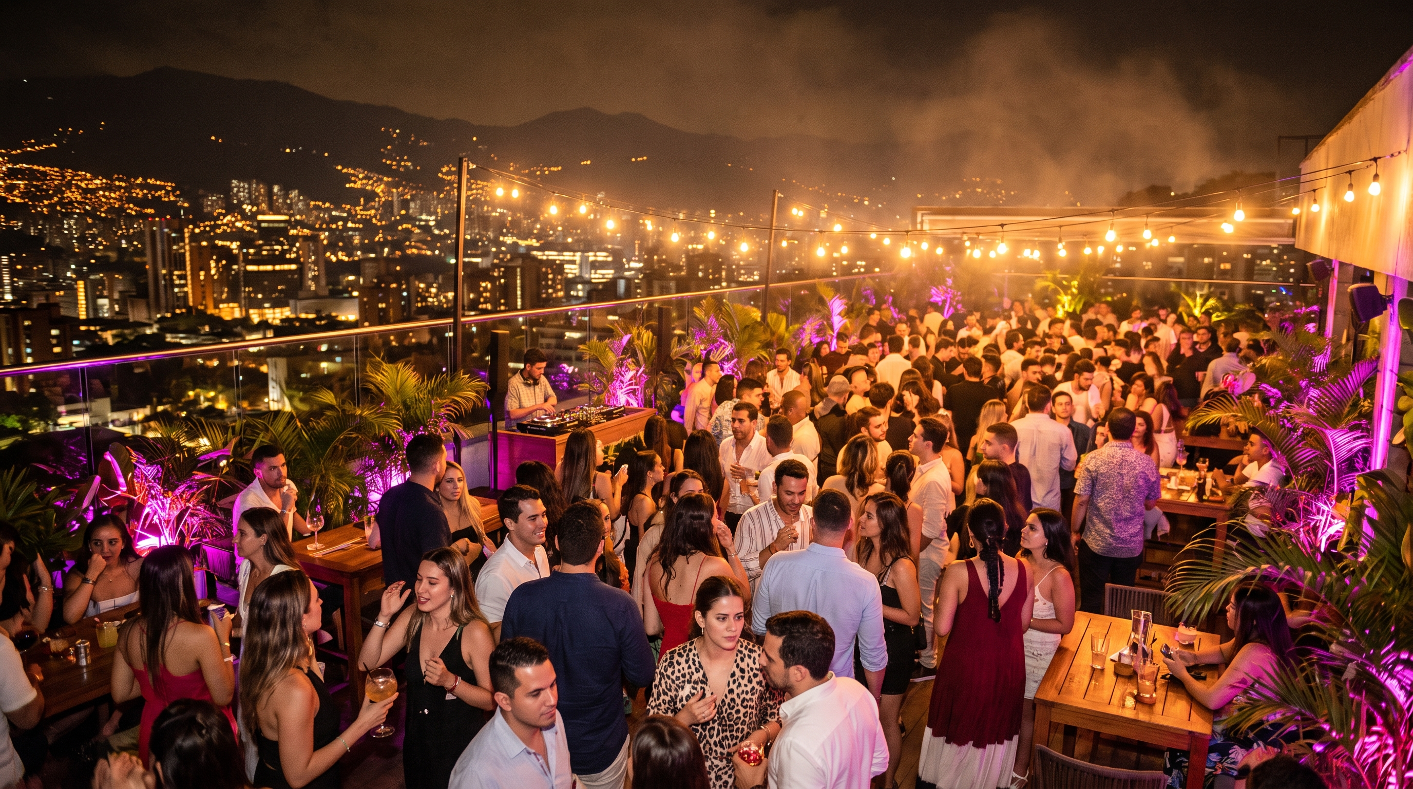Rooftop party at night