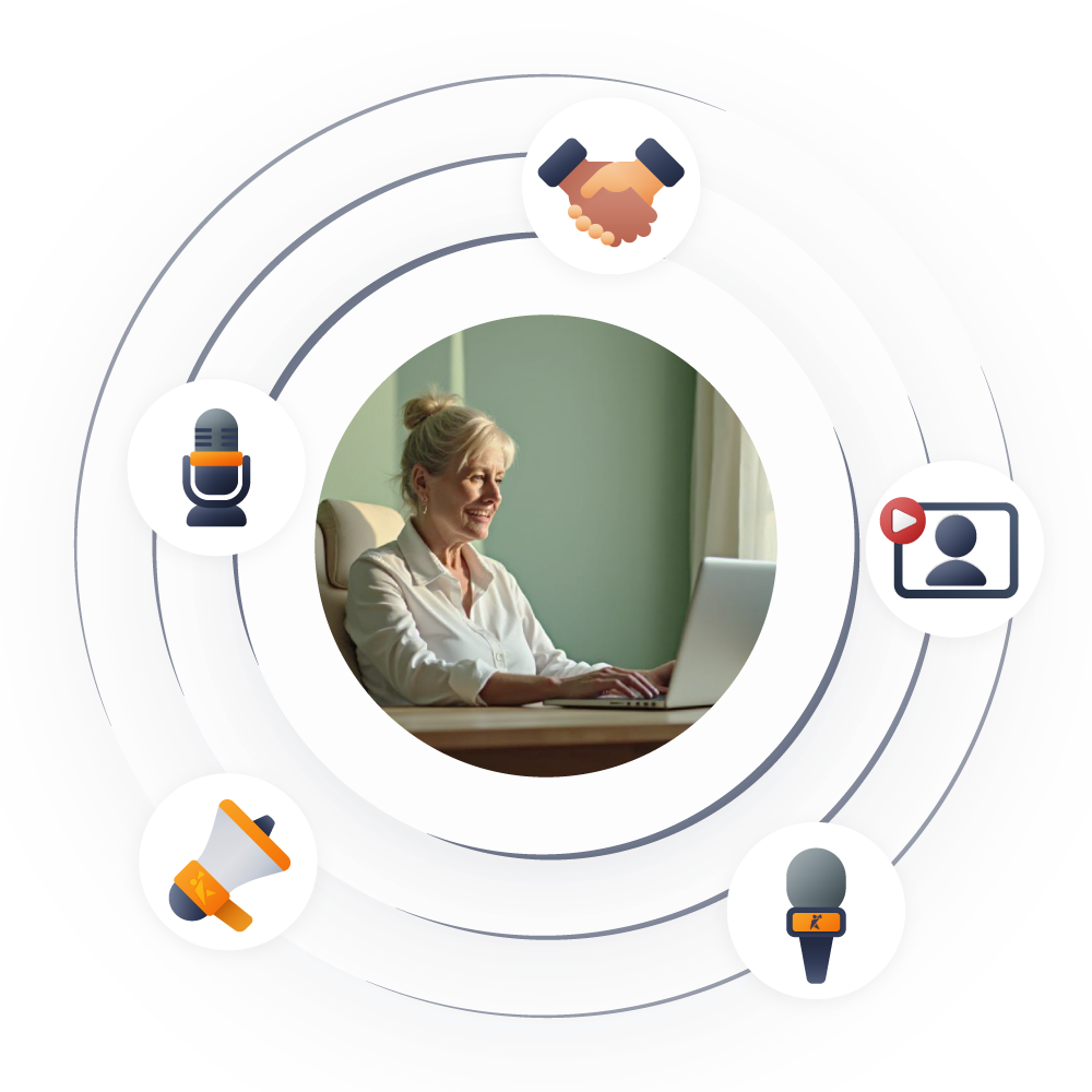 Consultant accessing 3M+ event planners, podcast hosts, and media contacts through SpeakerHUB platform for business development