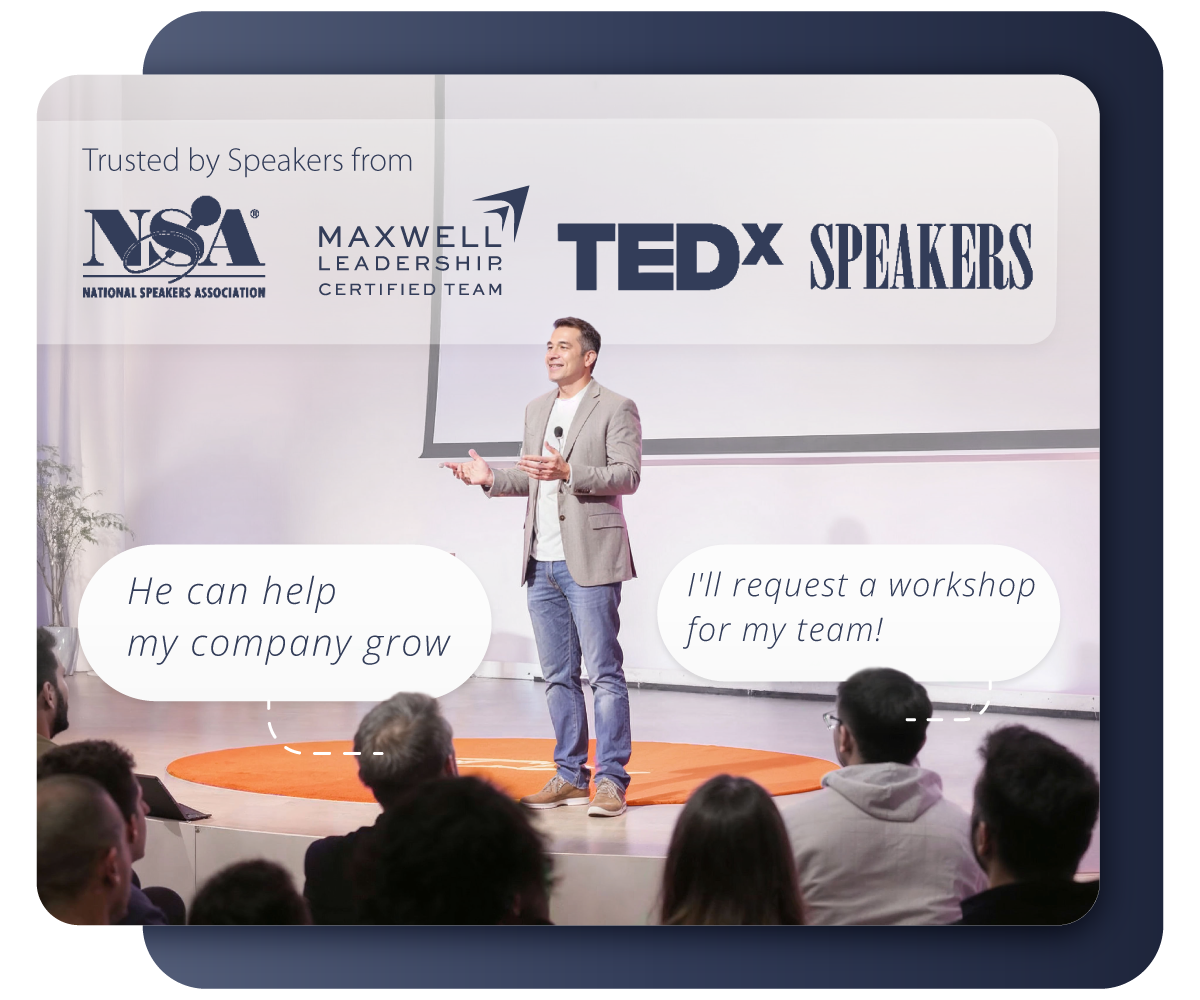 Professional business consultant speaking at corporate event - SpeakerHUB platform for landing high-value clients