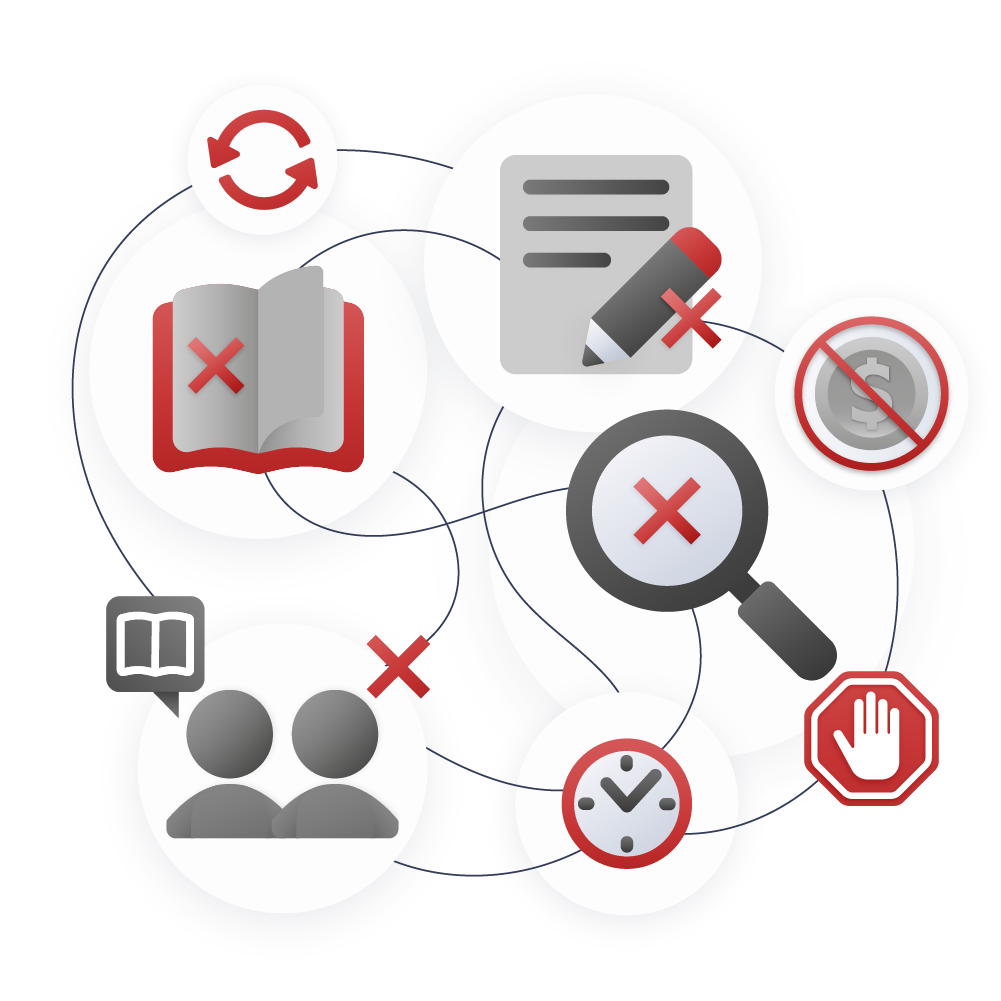 Red ‘X’ diagram of scattered promotion efforts that fail to compound.