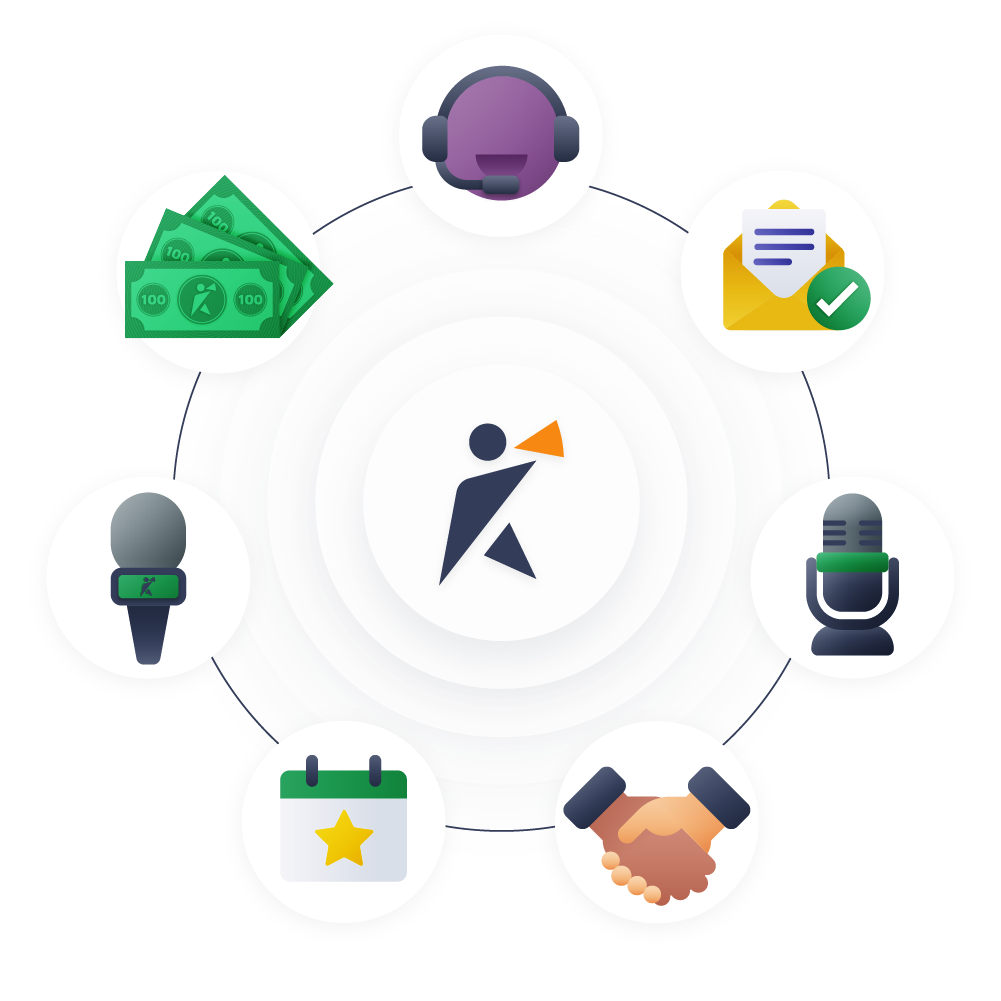 Illustration of a focused outreach system connecting founder, channels, and decision-makers.