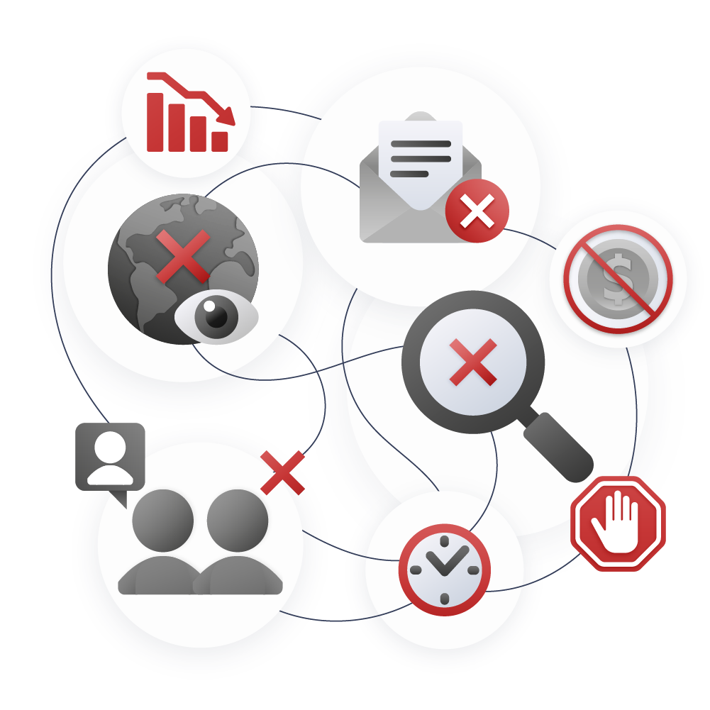 Diagram of scattered outreach with gatekeepers and missed opportunities.