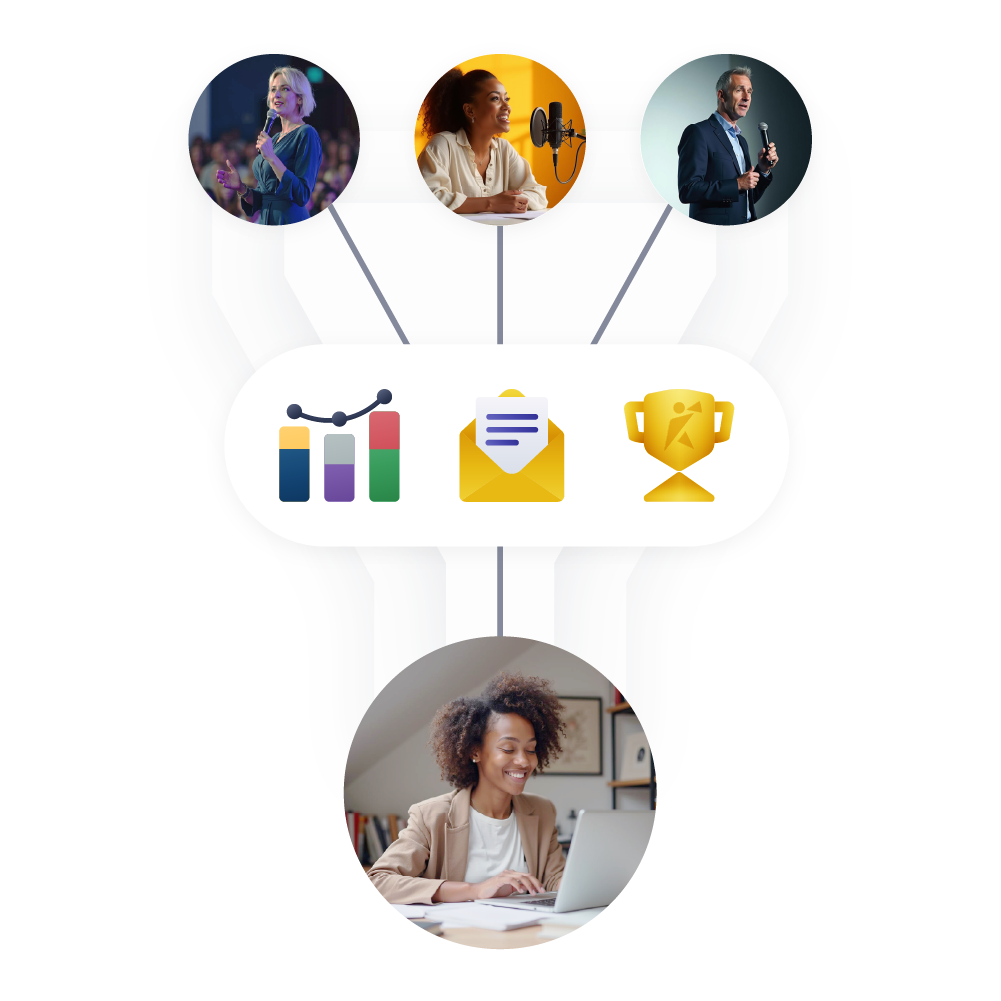 Agency team coordinating a client’s speaking strategy—shortlist of ideal hosts and decision-makers.