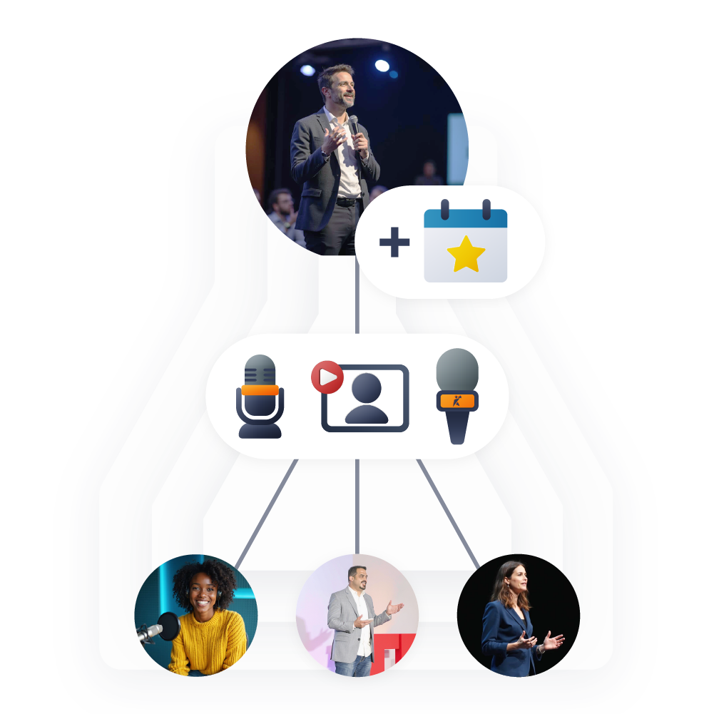 Network graphic showing speakers, partners, and attendees connected through your event.