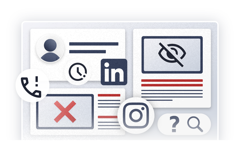 What's broken in traditional business development - Random outreach, unreliable referrals, unpredictability, and inconsistent deal flow illustrated with icons