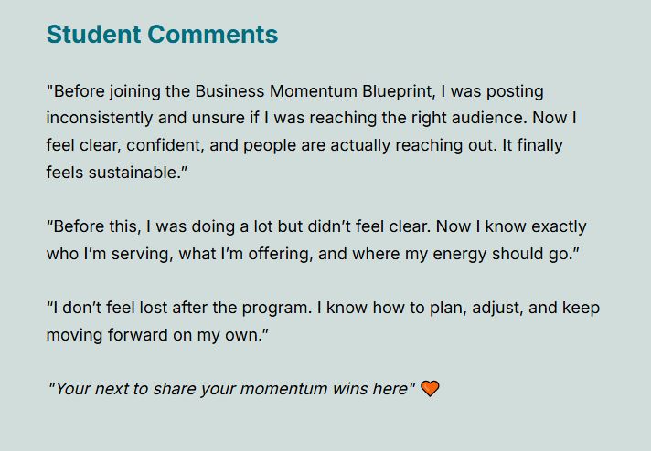 Student comments about Business momentum Blueprint