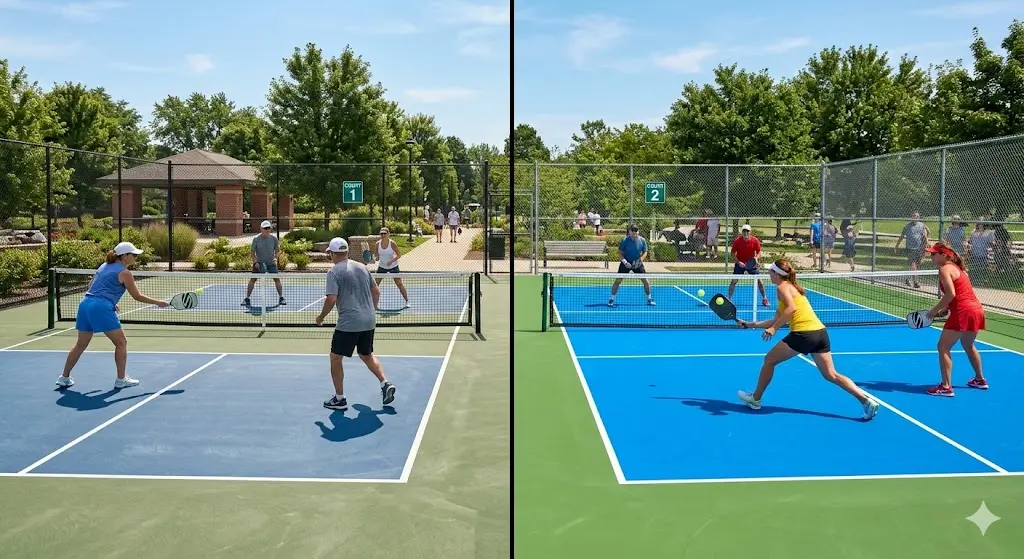concept image for topic on Cushioned Courts vs Standard Acrylic Pickleball Surfaces