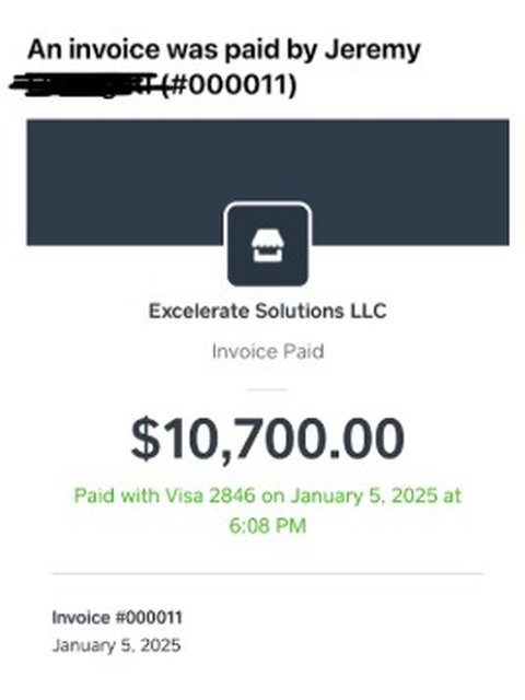 Square receipt showing a $10,700 invoice paid in full